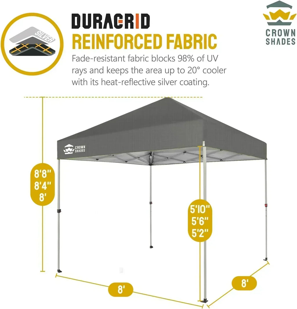 10x10 Pop-Up Awning One-Click Installation Beach Tent Outdoor Sunshade Silver Coated Top