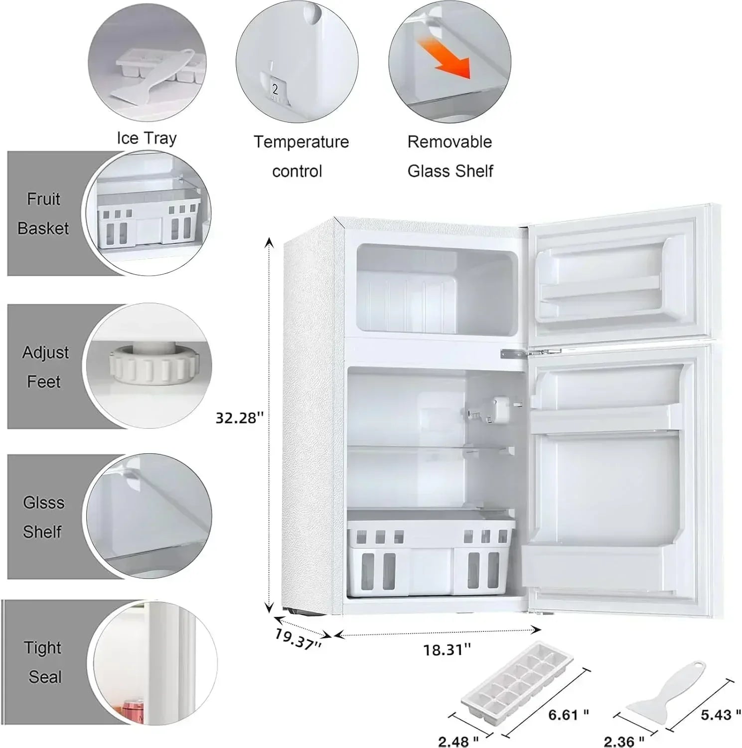 Antarctic Star Compact Mini Refrigerator Separate Freezer Small Fridge Double 2-Door