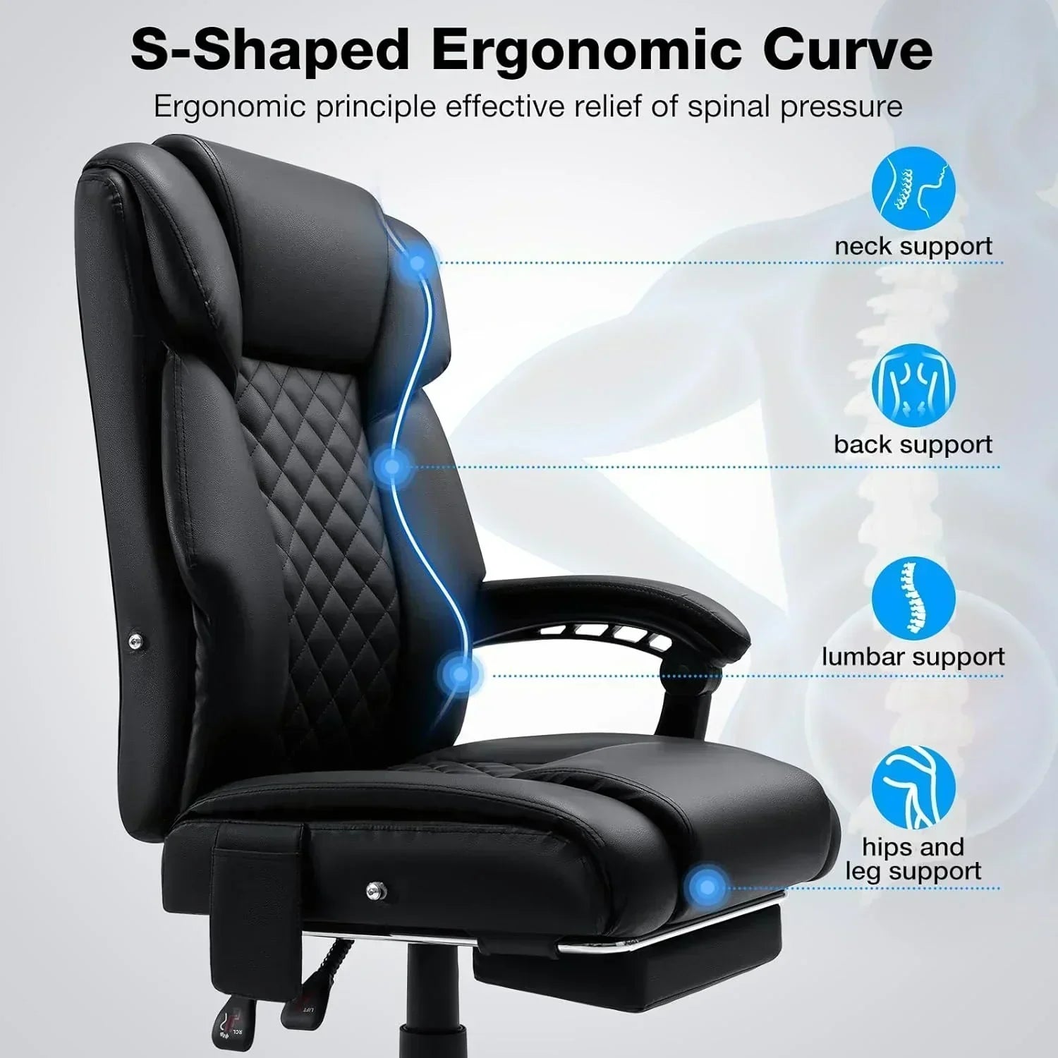 Massage office chair with heating function Reclining high back home office desk chair