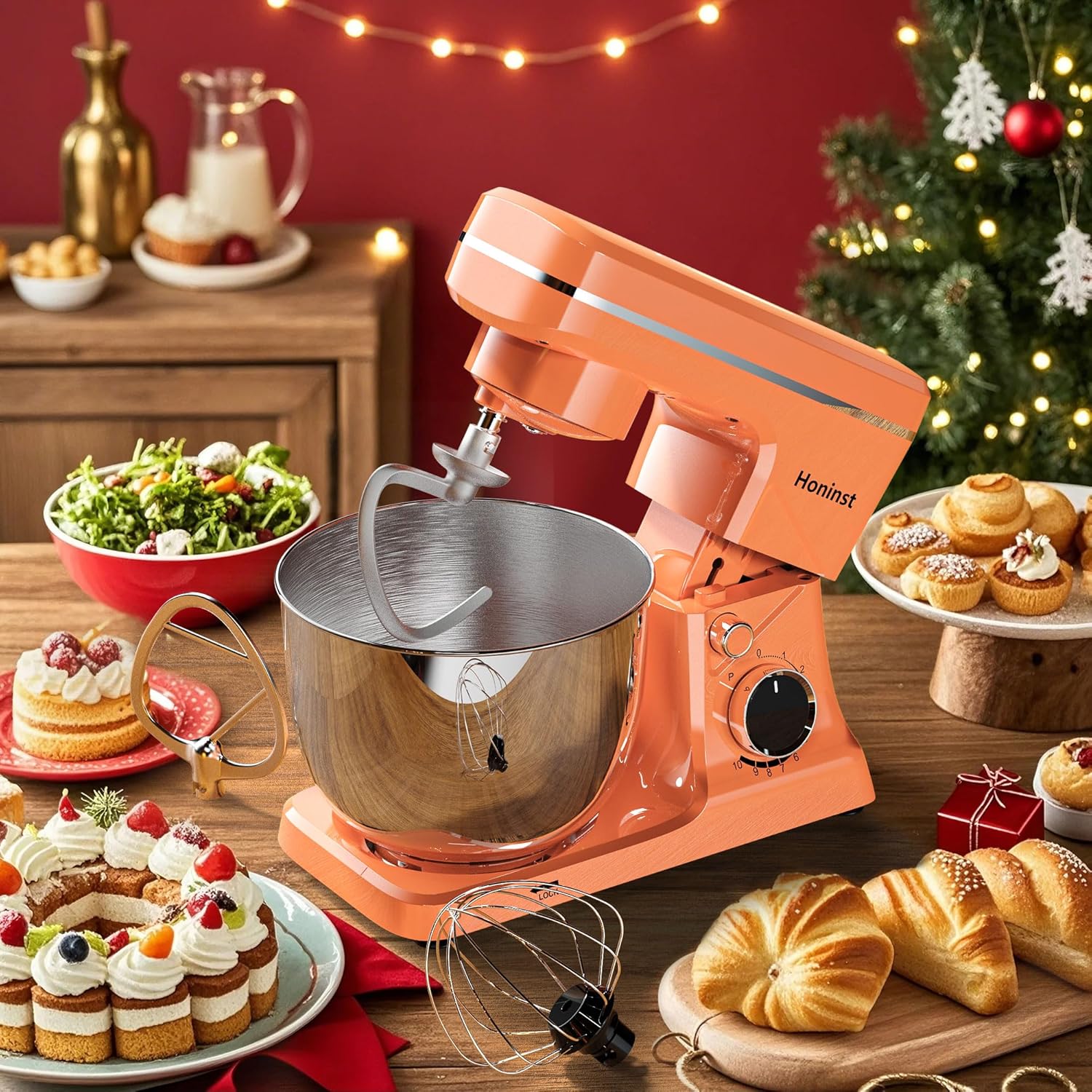 10-Speed Stand Mixer with 8-in-1 Splash Guard, Tilt Head, 6-Quart Stainless Steel Bowl + Dishwasher-Safe Dough Hook/Whisk/Blender/Scraper