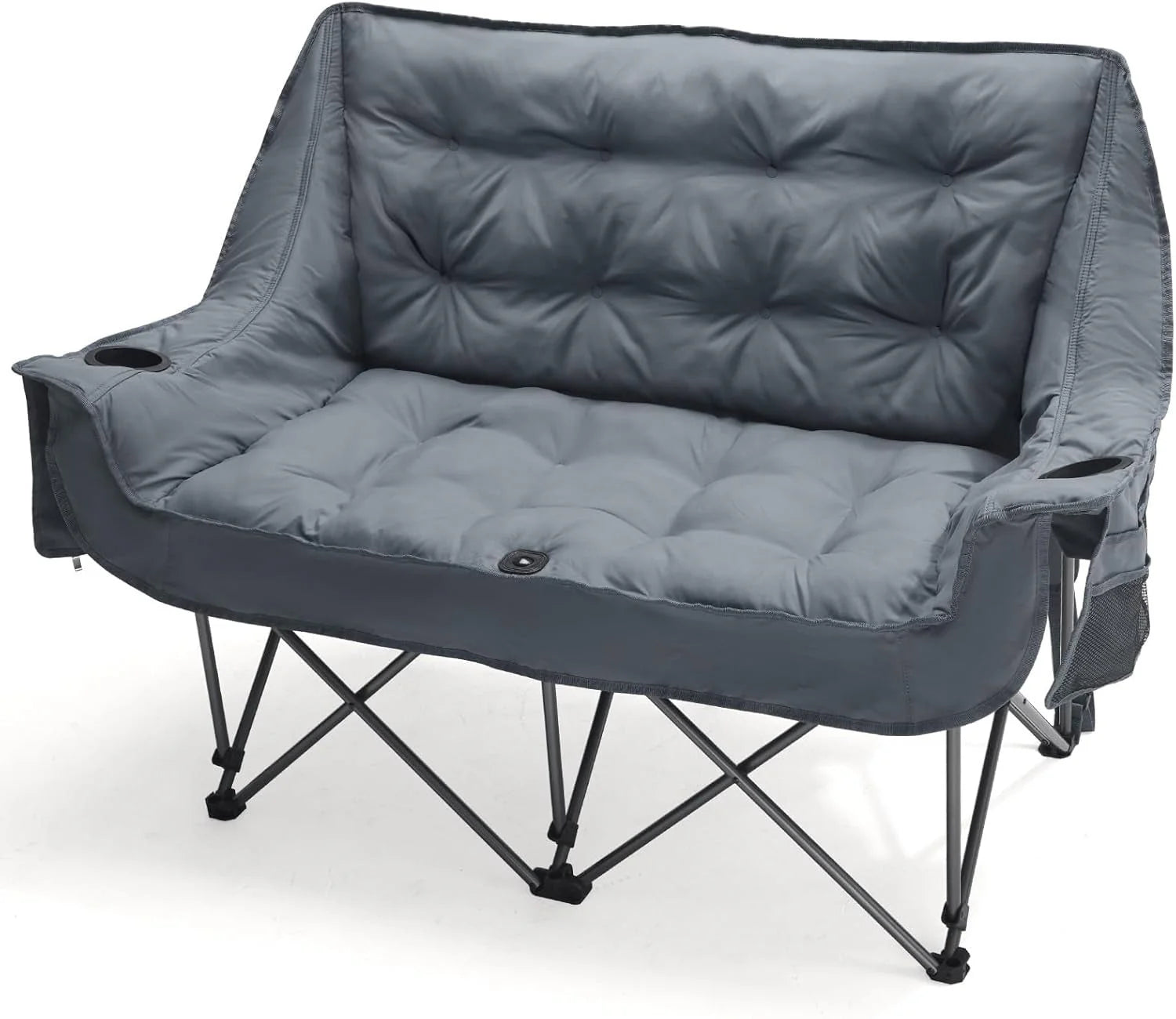 Double Camping Chair for Two Adults Folding Padded Loveseat with Cup Holders and Carry Bag 600 lbs