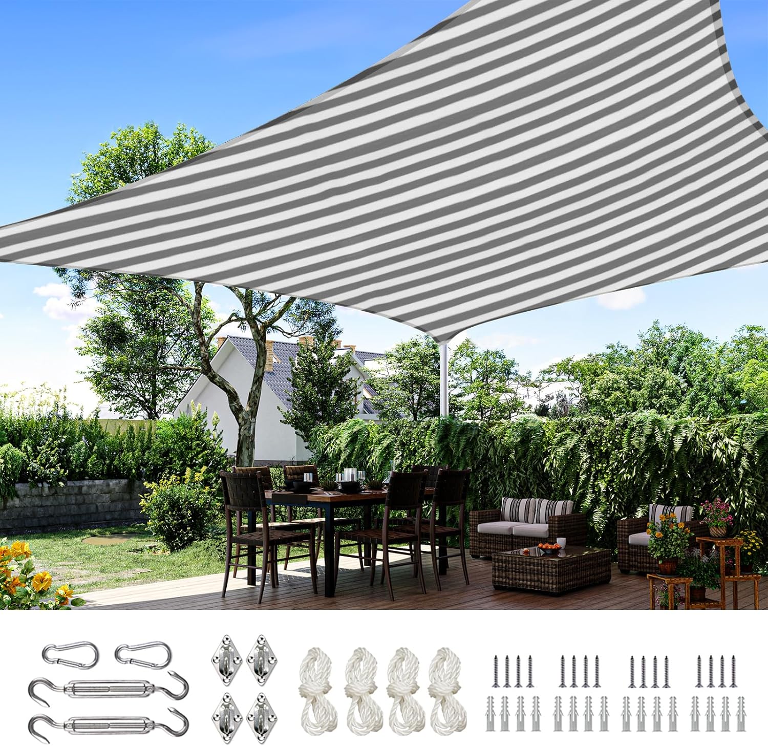 Quictent Sun Shade Sail for Patio, 185GSM Heavy Duty Rectangular Outdoor Sunshades UV Block Outside Canopy Cover for Backyard White and Grey Multi 20x26ft