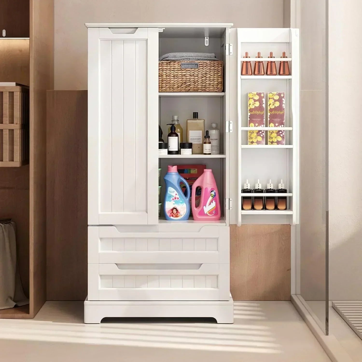 Gizoon Kitchen Pantry Cabinet with Drawers Freestanding Bathroom Storage Cabinet with Doors