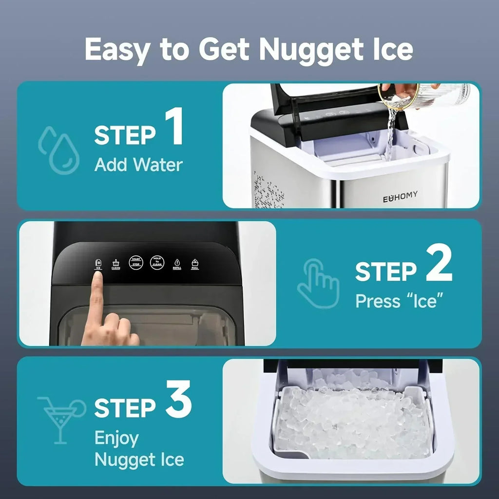 EUHOMY Nugget Ice Maker Countertop Ready in 8 Mins Self-Cleaning Portable Ice Makers Machine