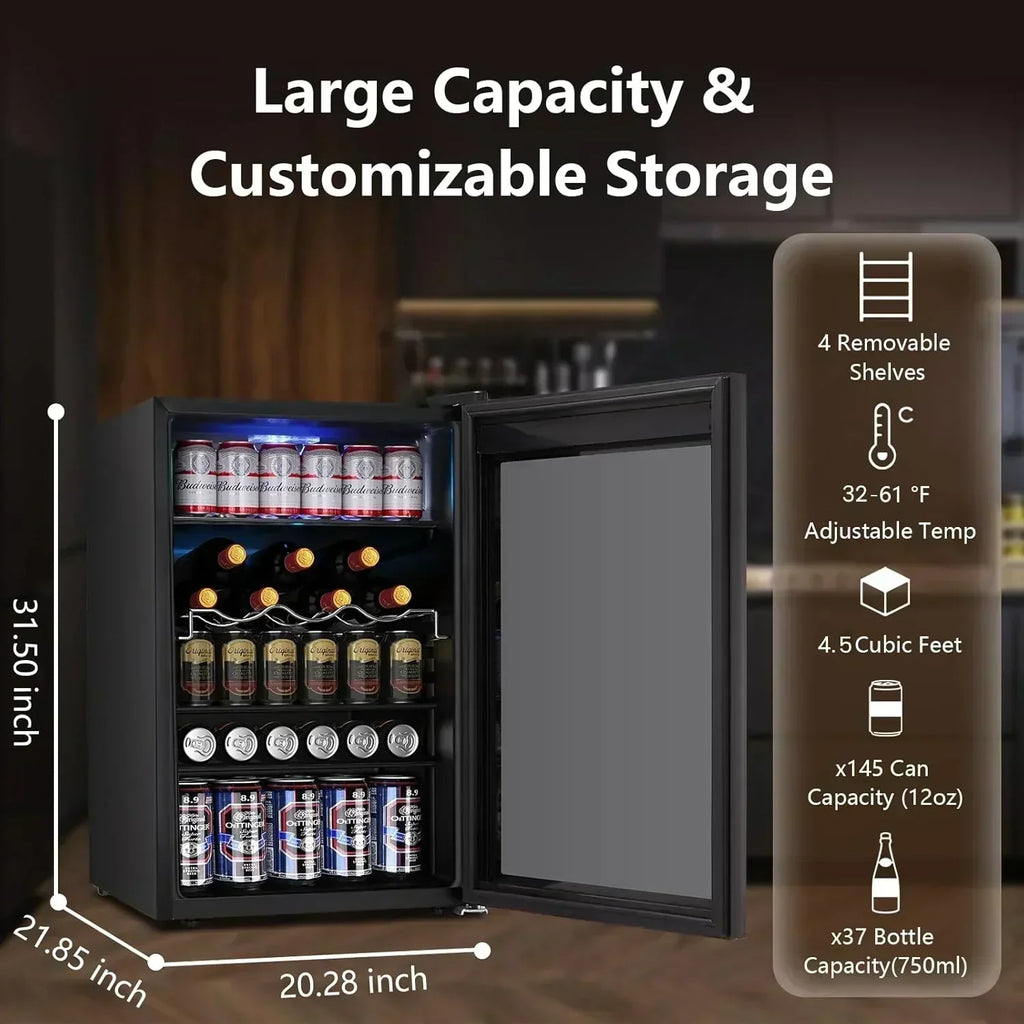 Mini Fridge 130 Can Beverage Refrigerator Cooler Drink Fridge Adjustable Temperature Control