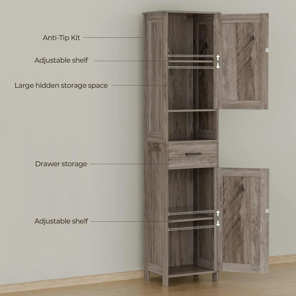 Homhedy 67 H Tall Bathroom Storage Cabinet with 2 Barn Doors and 1 Drawer Narrow Storage Unit