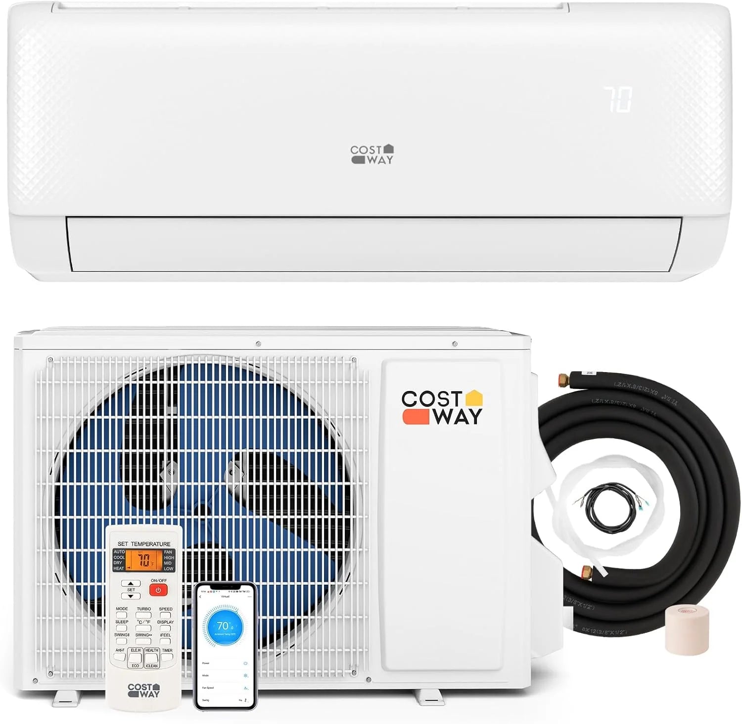 COSTWAY 11500 BTU Mini Split Air Conditioner 115V 17 SEER2 Wifi Enabled Inverter Air Conditioner