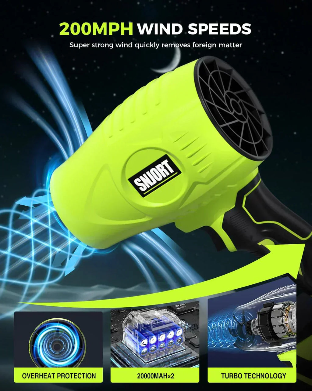 Leaf Blower Cordless with Battery and Charger Extended Nozzle Lightweight Handheld Design