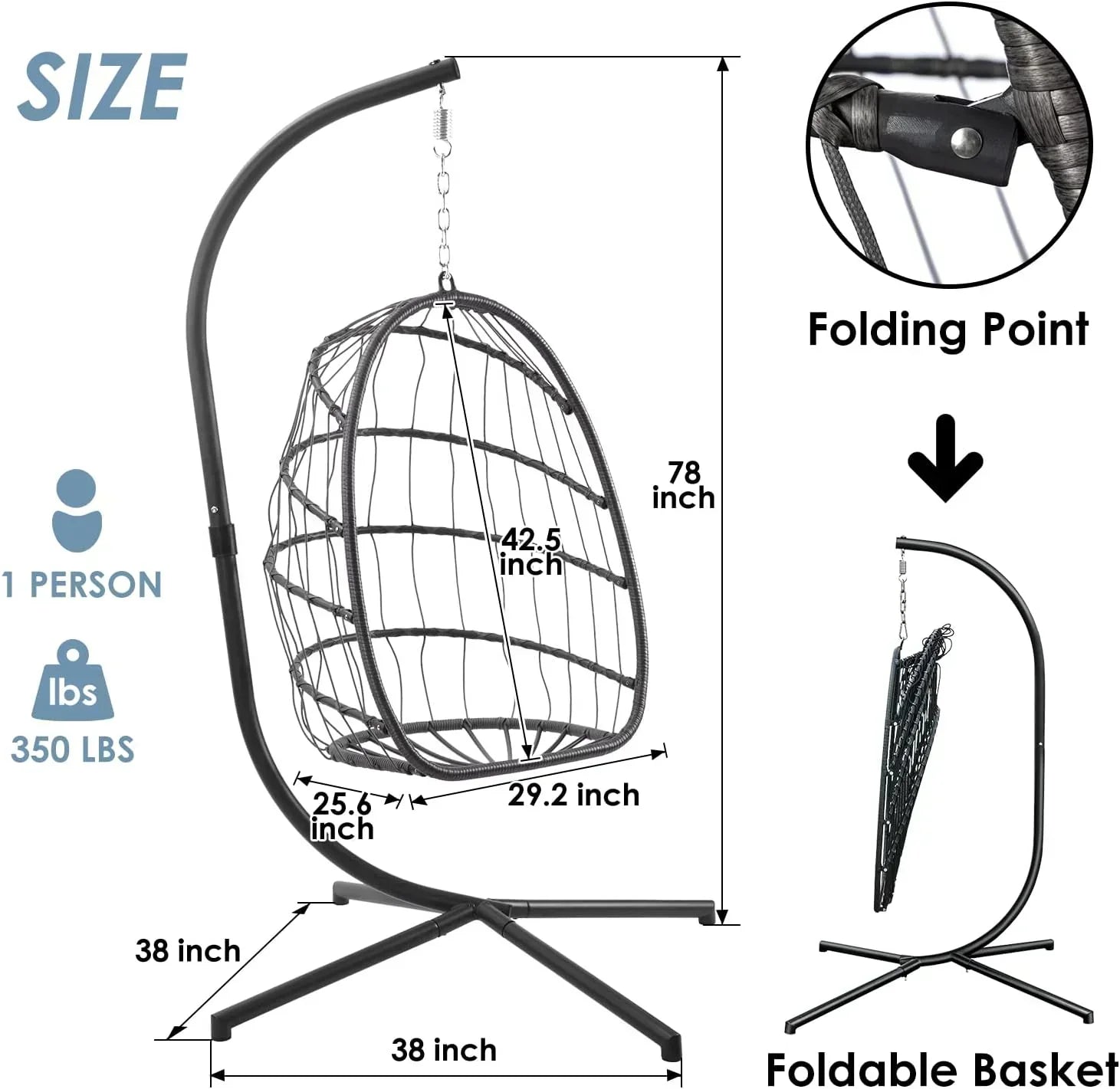 Yechen Indoor Outdoor Egg Hanging Chair Stand Patio Wicker Swing Egg Chair Swinging Chair