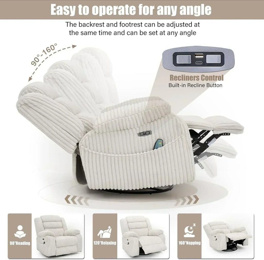 Electric rotary rocker lounge chair for adults with massage and calories USB charging ports