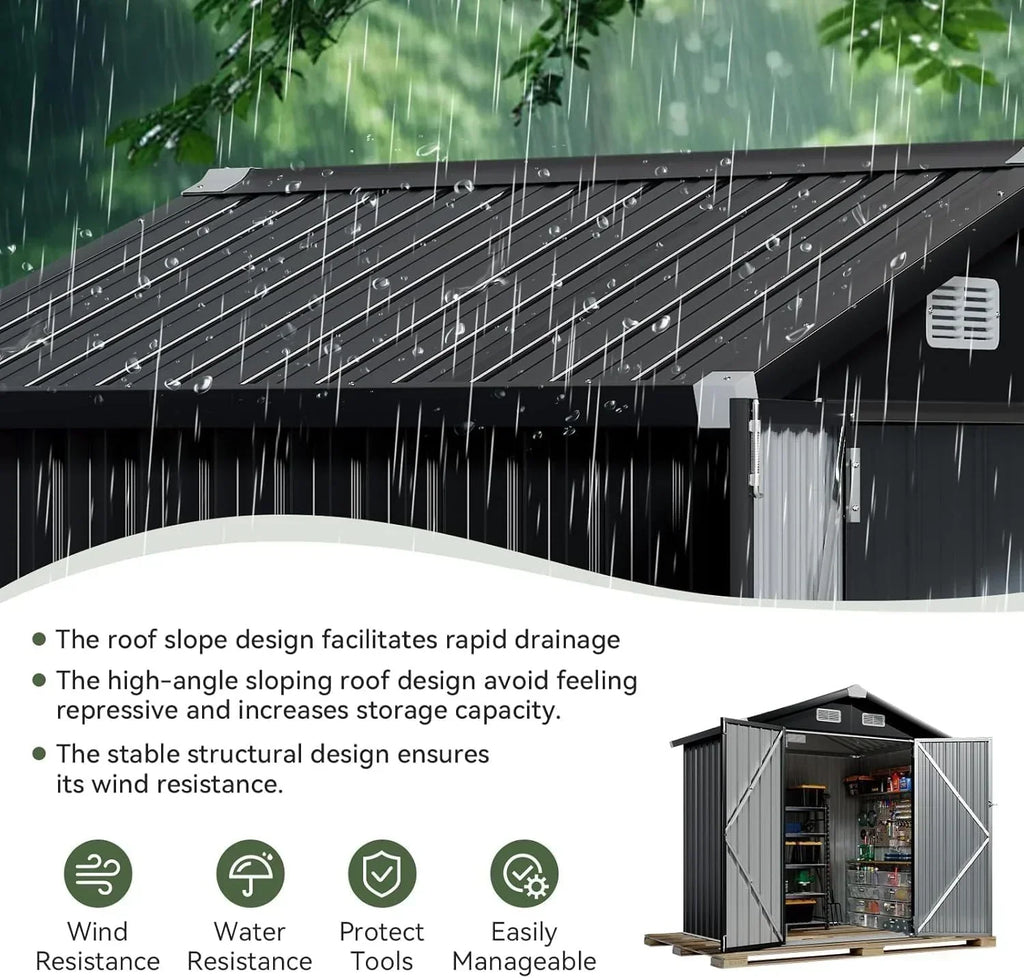 Aoxun 6.2x4 FT Shed Outdoor Storage Shed Metal Garden Shed Sloping Roof Tool Shed Bike Shed