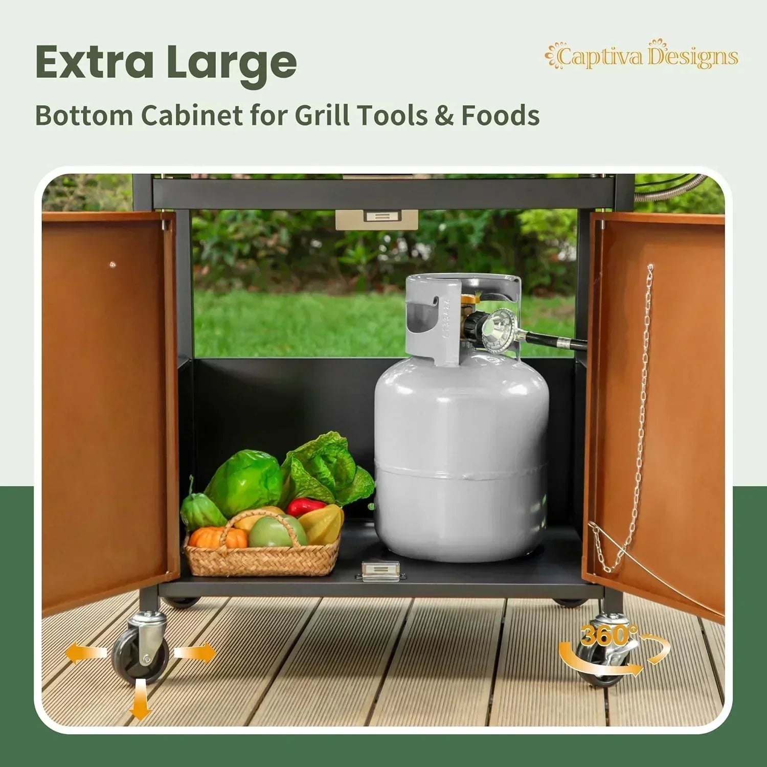 Captiva Designs 4-Burner Propane Gas BBQ Grill Side Burner Porcelain-Enameled Cast Iron Grates