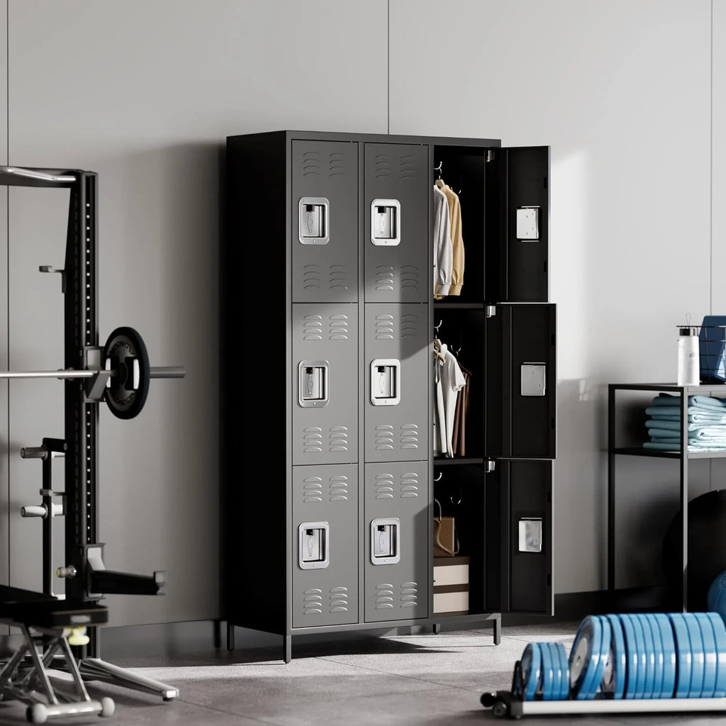 GAOMON Locker for Employees, 6 Doors Locker Cabinet with Hooks, Storage Locker for Home, Office, Gym, School, Assembly Required, Black