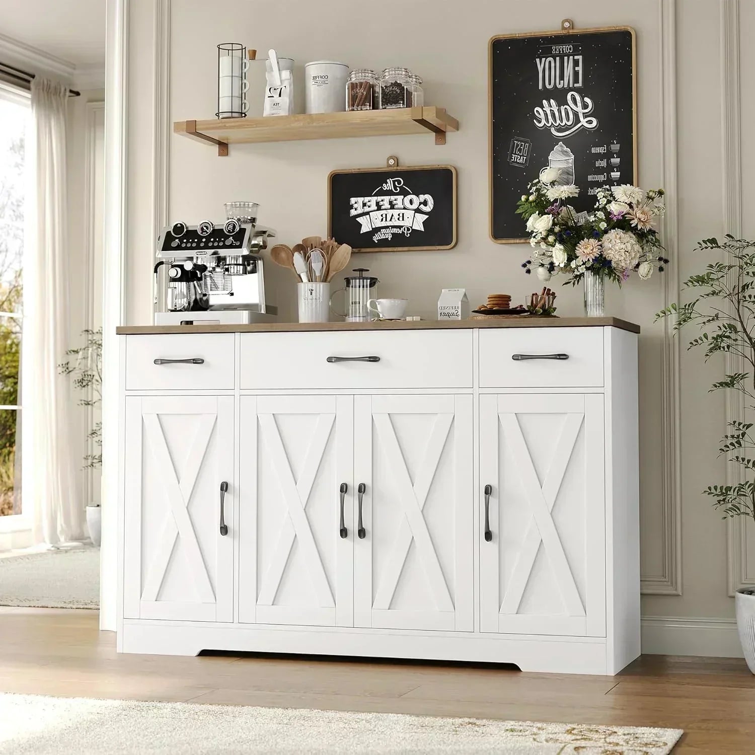 Sideboard with drawers large 55-inch sideboard modern farmhouse wood kitchen dining table