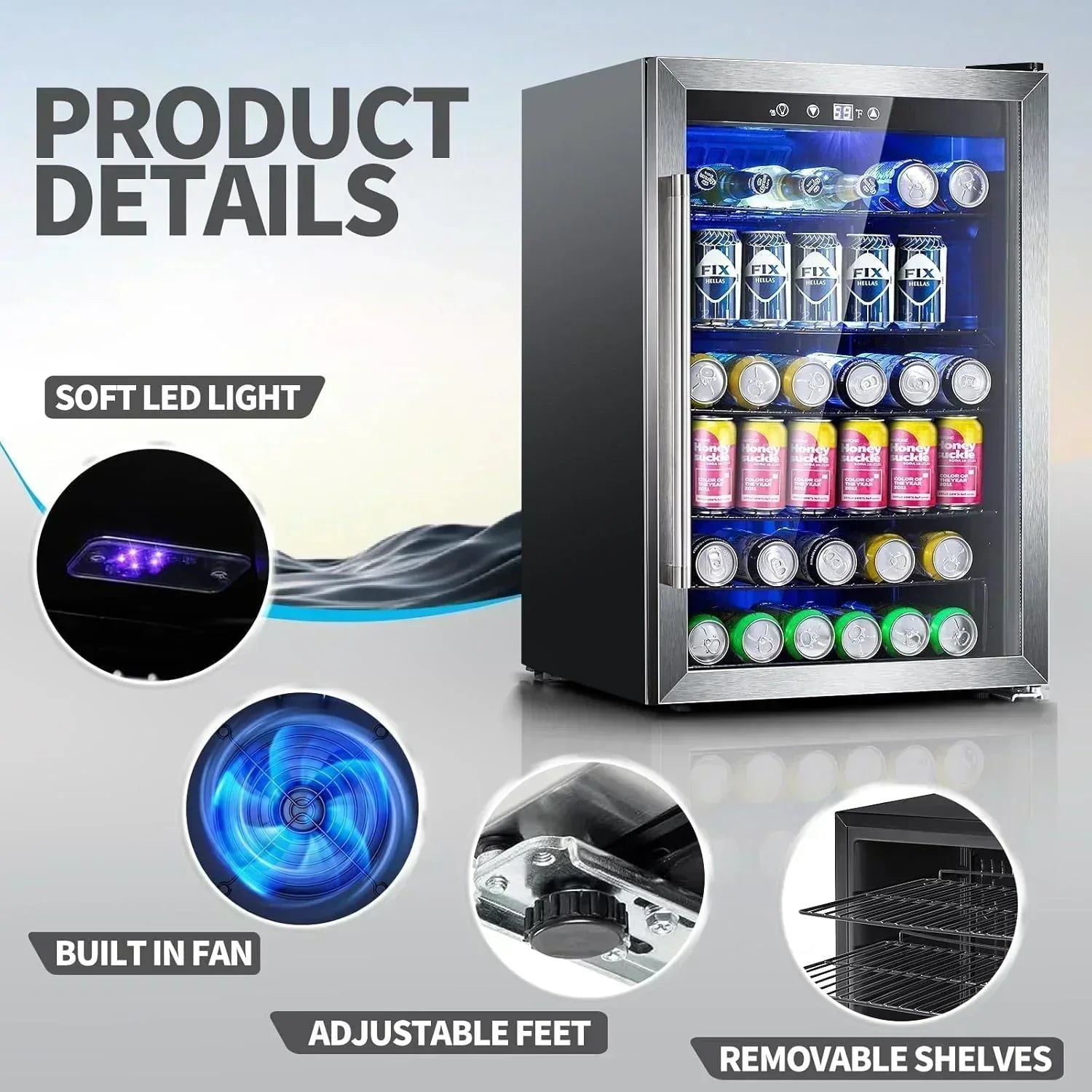 Antarctic Star Beverage Refrigerator Cooler 68 Can Mini Fridge with Glass Door for Beer Drinks Wine