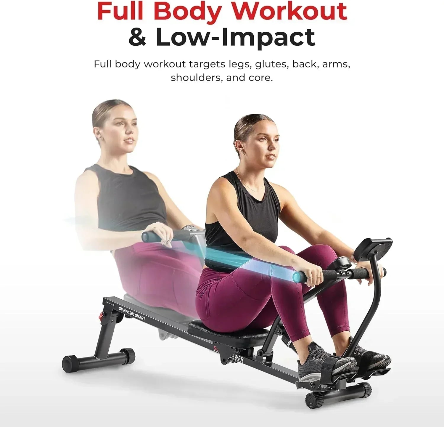 Sunny Health & Fitness Compact Adjustable Rowing Machine with 12 Levels of Resistance