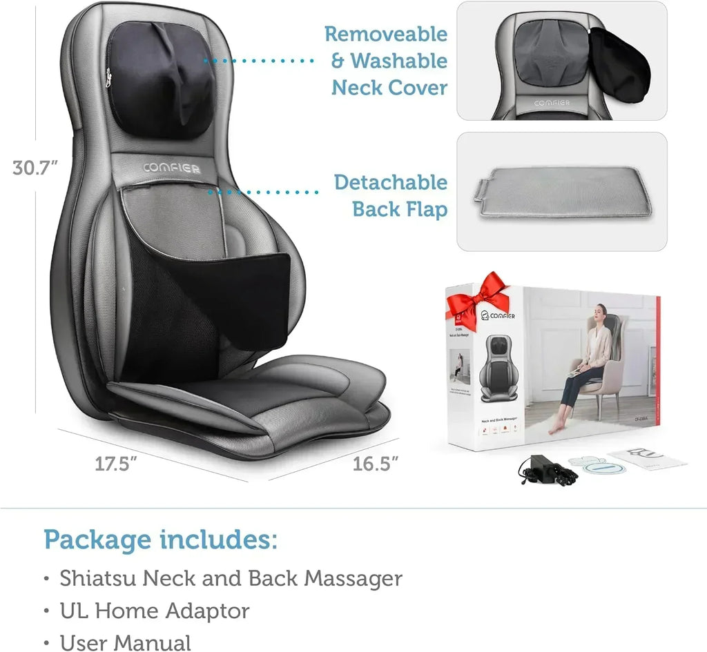 COMFIER Massager Chair with Heat Shiatsu Neck Back Massager Portable with Compress