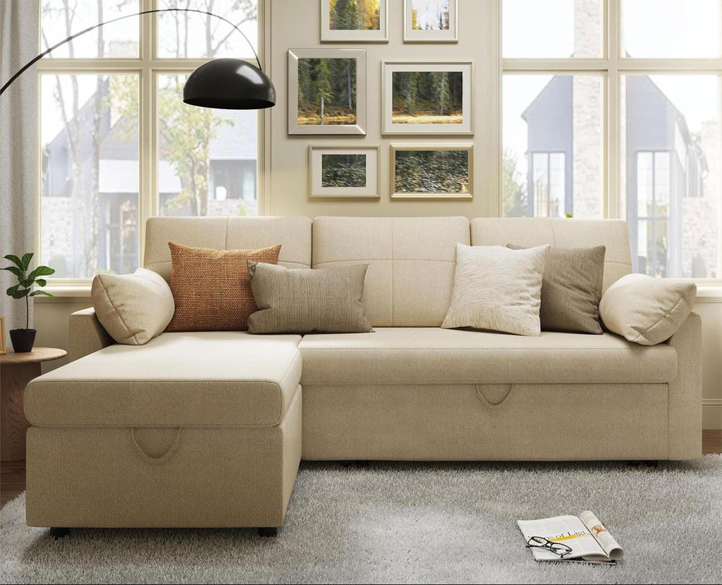 VanAcc Sofa Bed Sleeper Sofa with Storage Chaise 2 in 1 Pull Out Couch Living Room