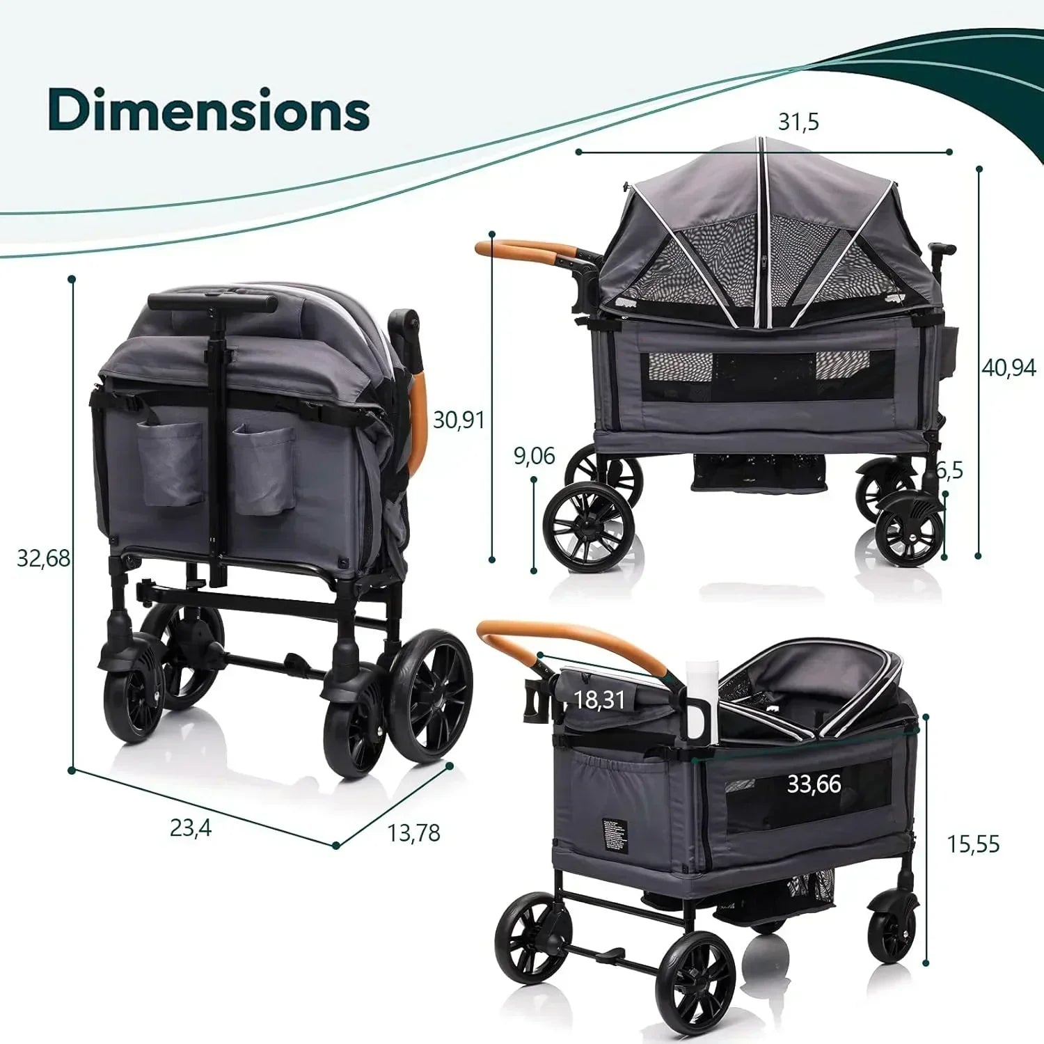 Wagon Stroller for 2 Kids Cargo-Travel Stroller Push-Pull Double Wagon Lightweight Folding Stroller