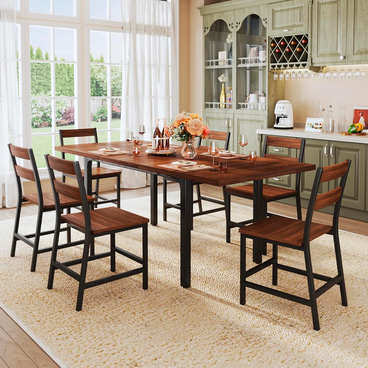 Dining Table Set for 4 Extendable Kitchen Table Set Curved Backrest Dining Room Table