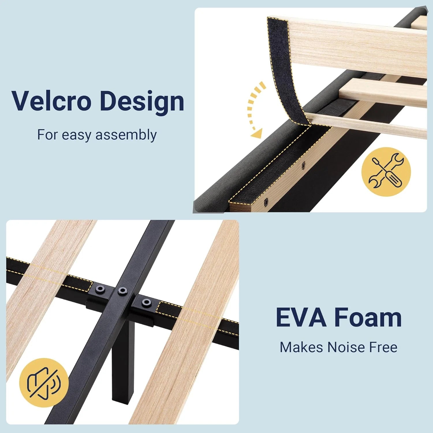 Allewie Queen Size Platform Bed Frame Fabric Upholstered Headboard Wooden Slats Support