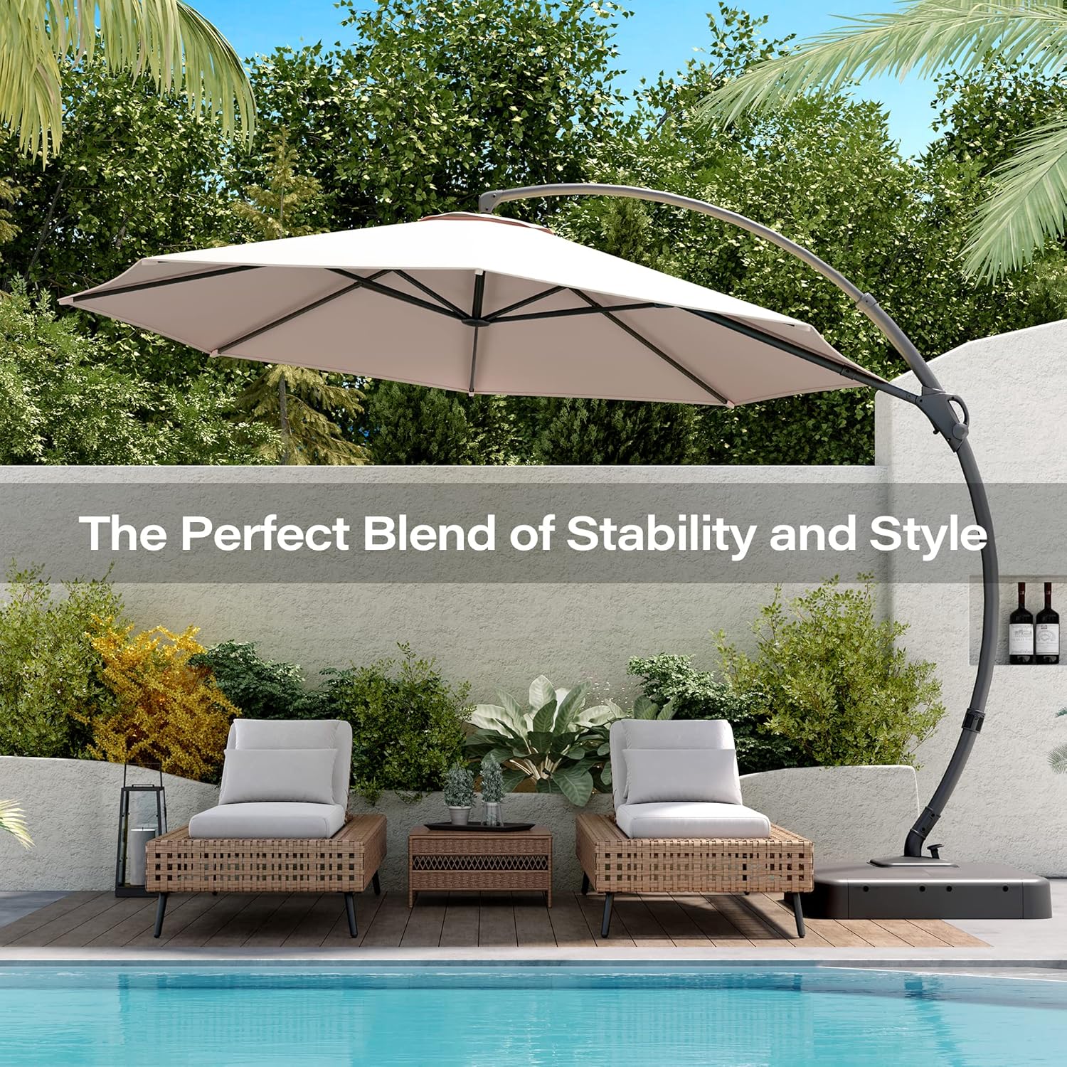 LAUSAINT HOME Outdoor Patio Umbrella with Base included 11 FT Deluxe Curvy Cantilever Umbrella