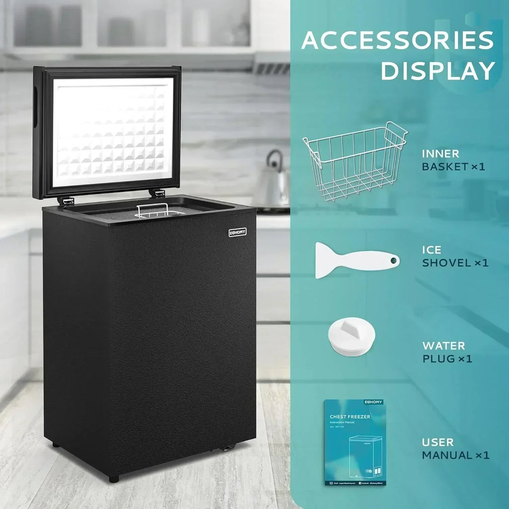 EUHOMY 3.5 Cu.Ft Chest Freezer with Removable Basket Small Deep Freezer Adjustable 7 Thermostat