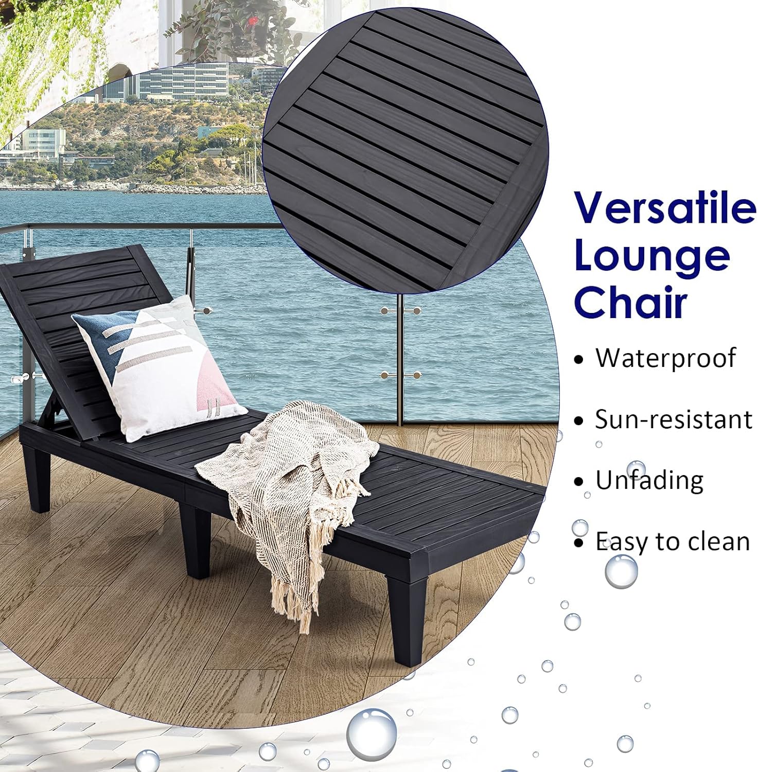 Outdoor Chaise Lounge Chair Lightweight Patio Lounge Recliner Chair with Adjustable Backrest