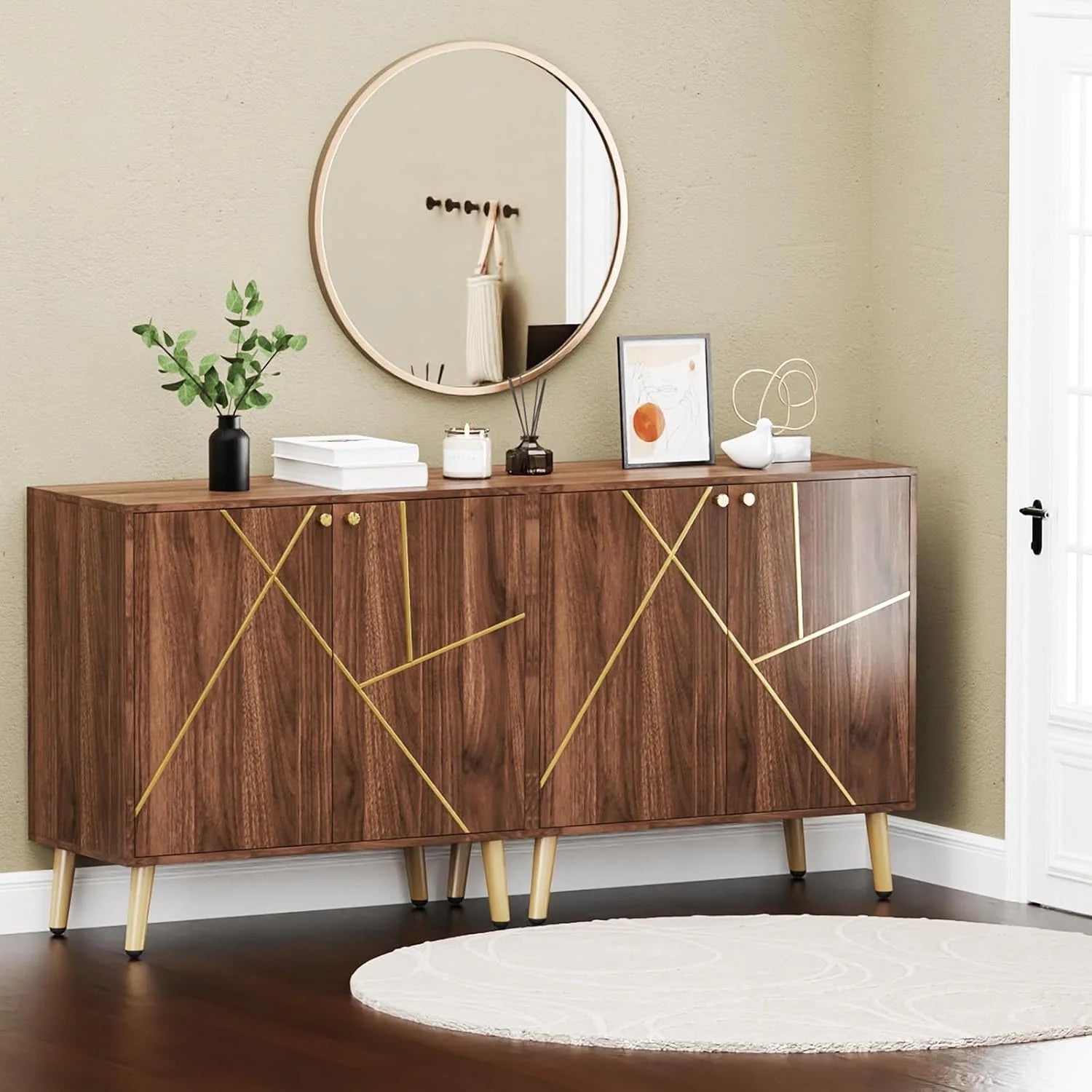 Free Standing Cabinet Black Wood for Living Room, Bedroom, Dining Room, Hallway, Entryway