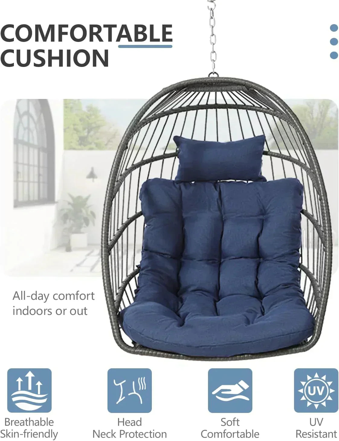 SWITTE Egg Chair Outdoor with Stand Indoor Wicker Hanging Egg Swing Chair with Cushion