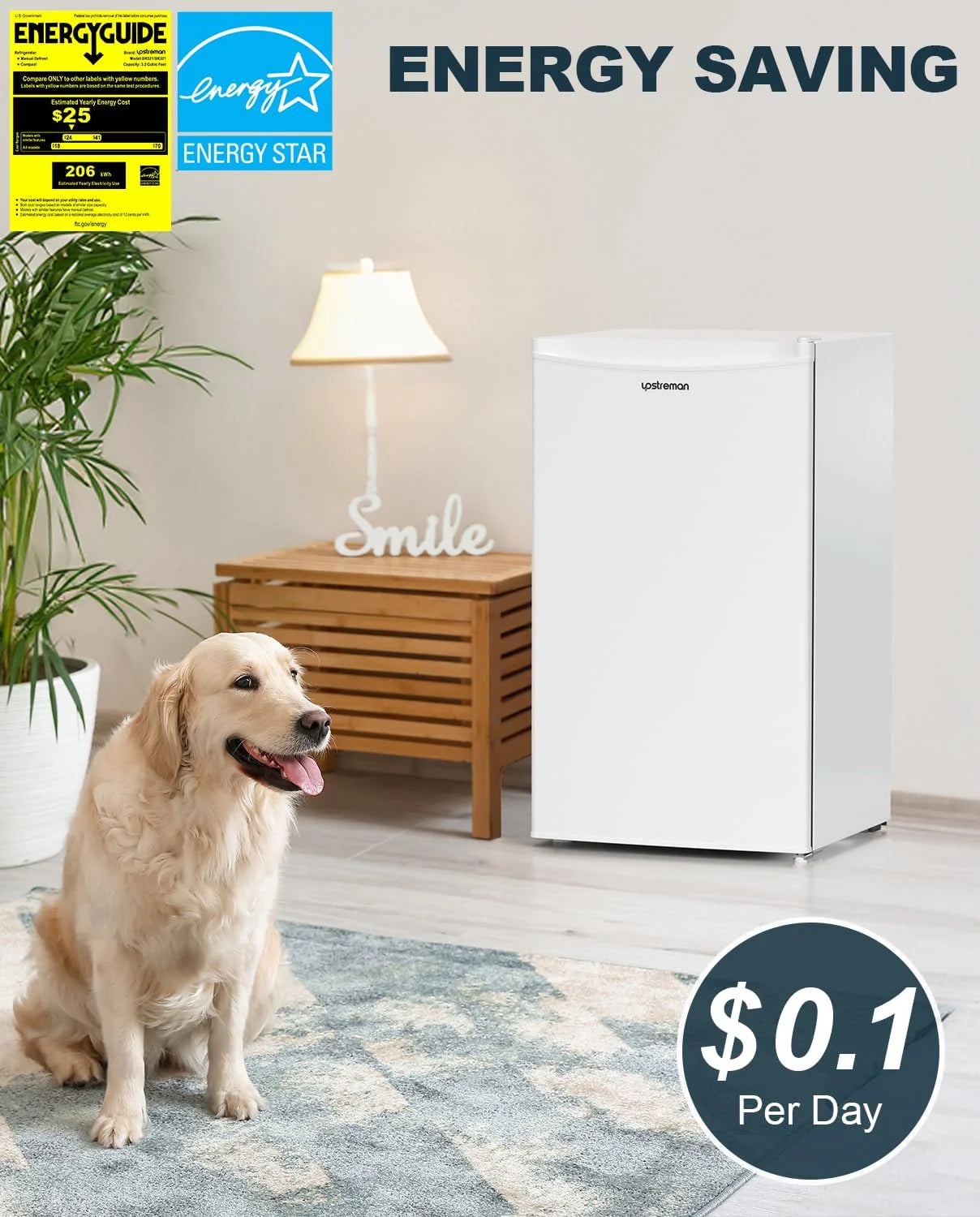 Upstreman 3.2 Cu.Ft Mini Fridge with Freezer, Single Door Mini Fridge, Dorm Fridge, Adjustable Thermostat, Mini Refrigerator