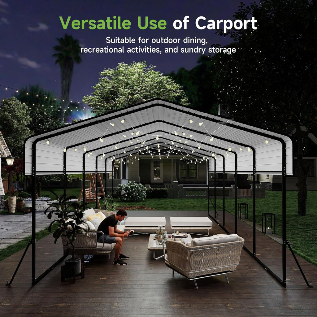 10'x15' Heavy Duty Metal Carport Outdoor Garage Car Shelter Shade with Heavier Frame