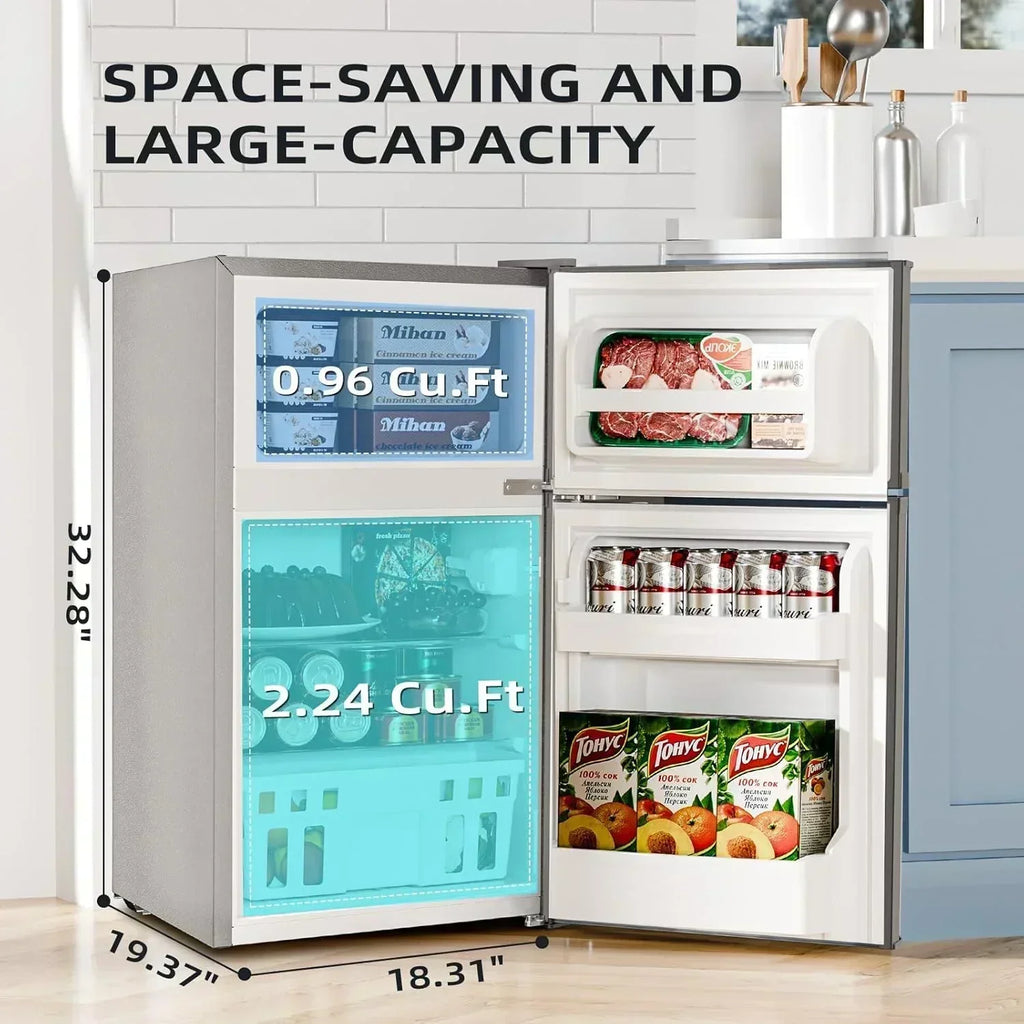 Antarctic Star 3.2 Cu.Ft Mini Refrigerator with Freezer Double Door Fridge Compact Refrigerator