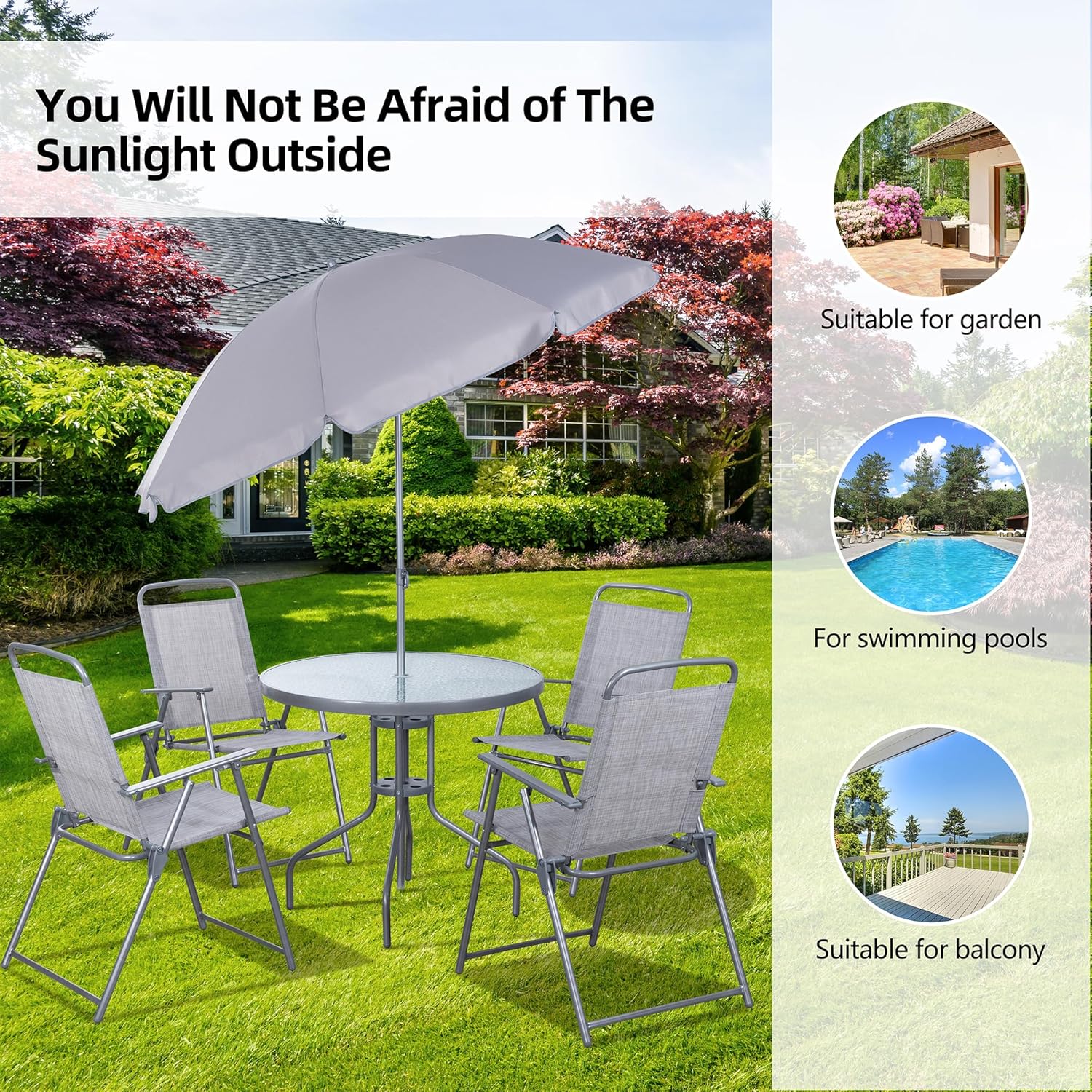Vongrasig 6 Piece Folding Patio Dining Set Small Metal Outdoor Garden Patio Table and Chair Set