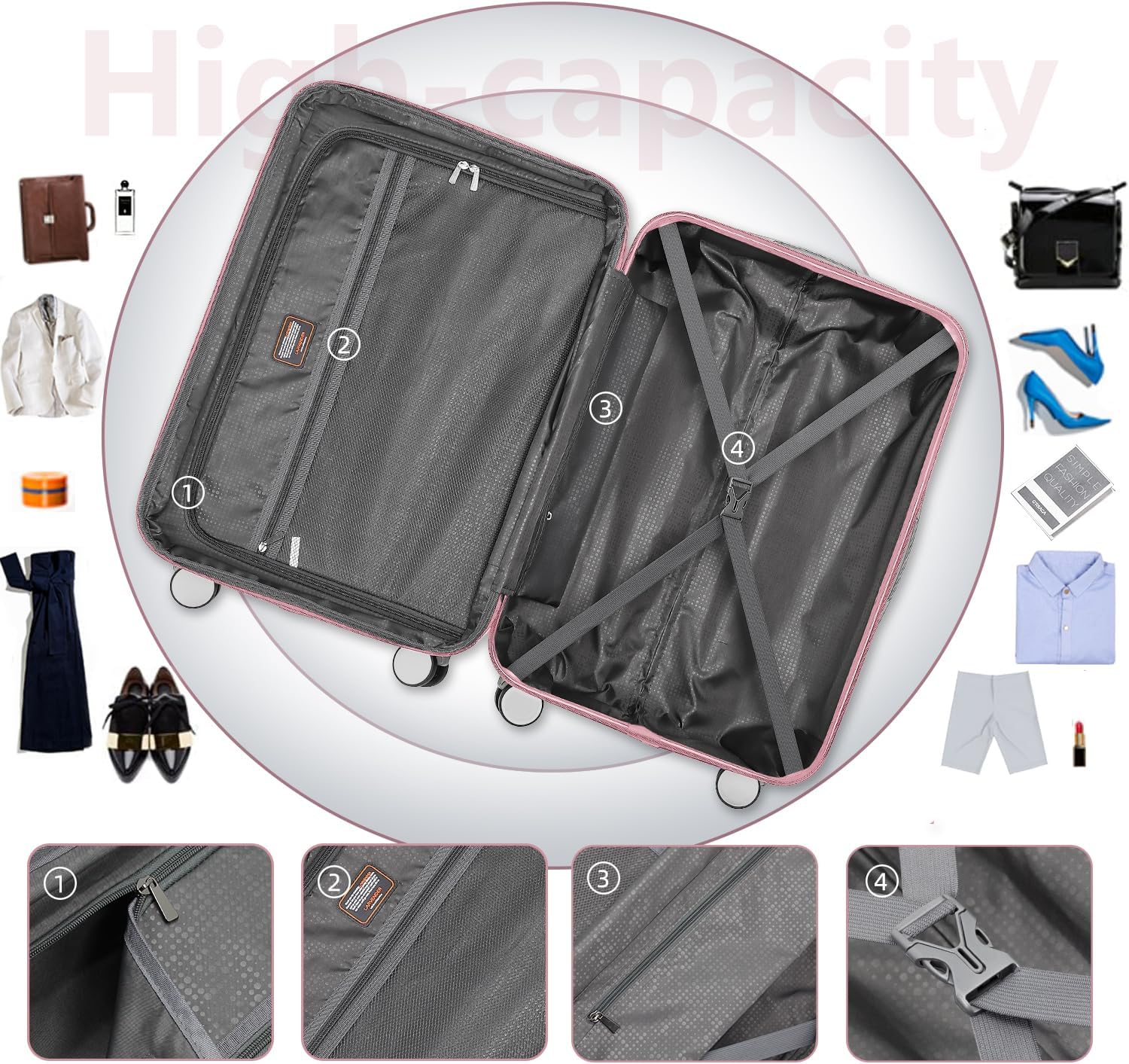 Luggage 6-piece hardshell expandable suitcase lightweight travel carry-on luggage set