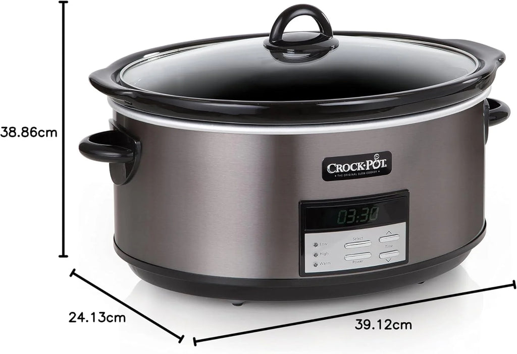 Large 8-Quart Programmable Slow Cooker with Auto Warm Setting Black Stainless Steel