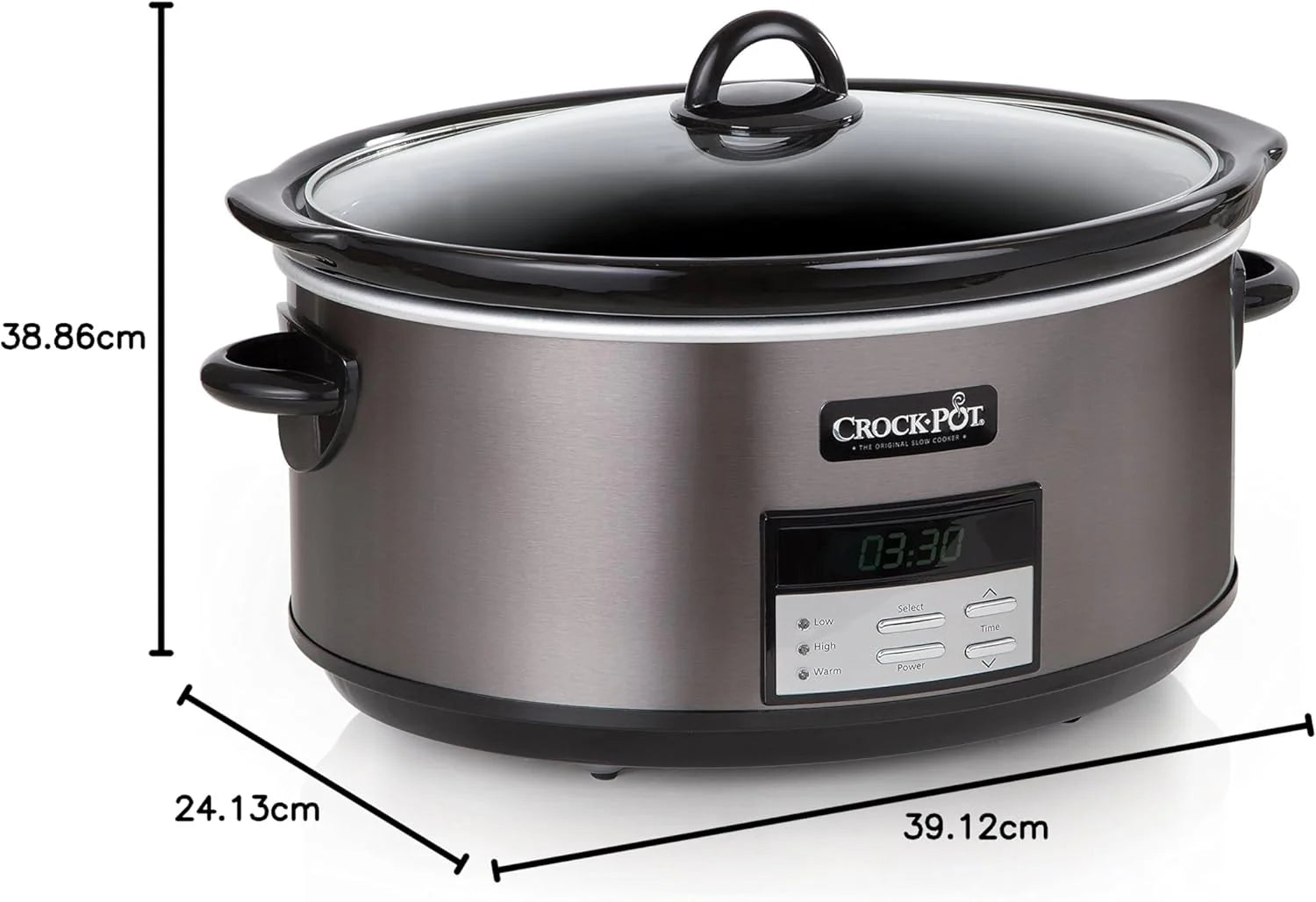 Large 8-Quart Programmable Slow Cooker with Auto Warm Setting Black Stainless Steel