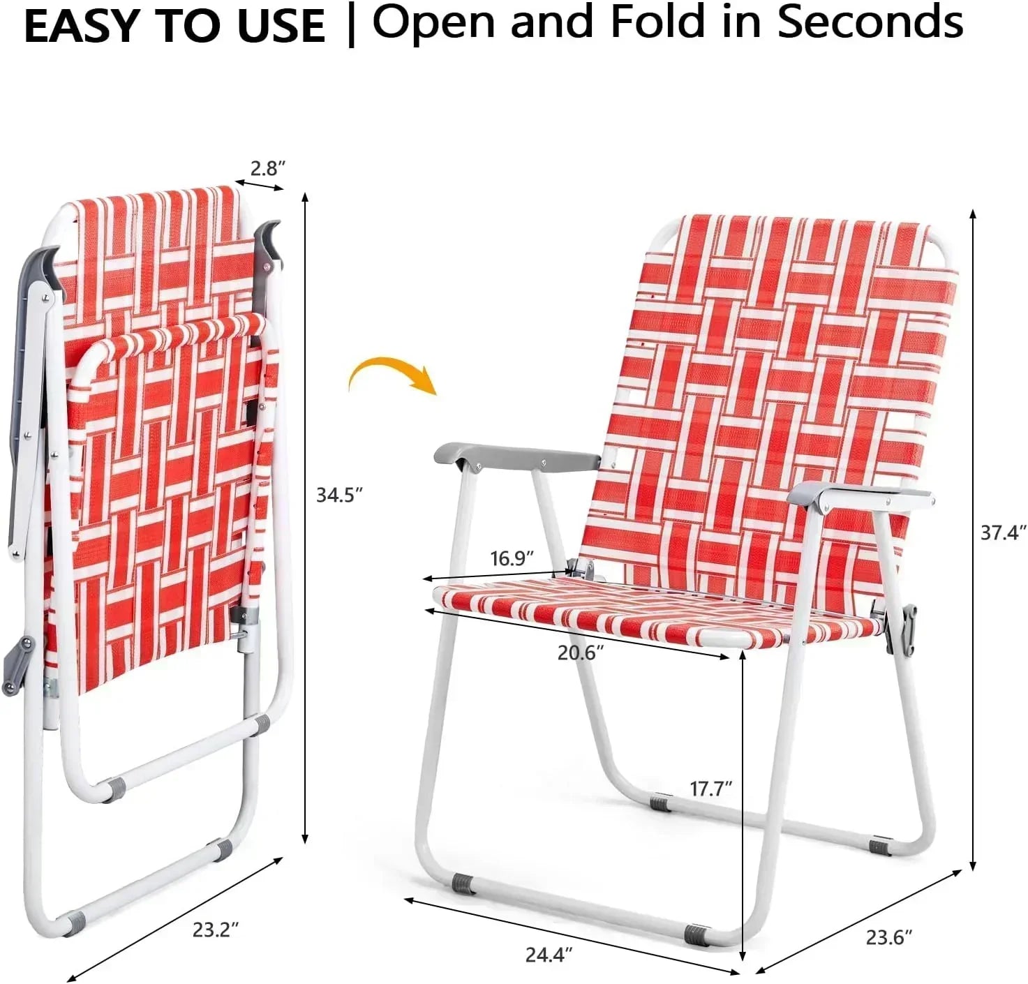 VINGLI Patio Lawn Webbed Folding Chairs Set of 2 Outdoor Beach Portable Lawn Chair
