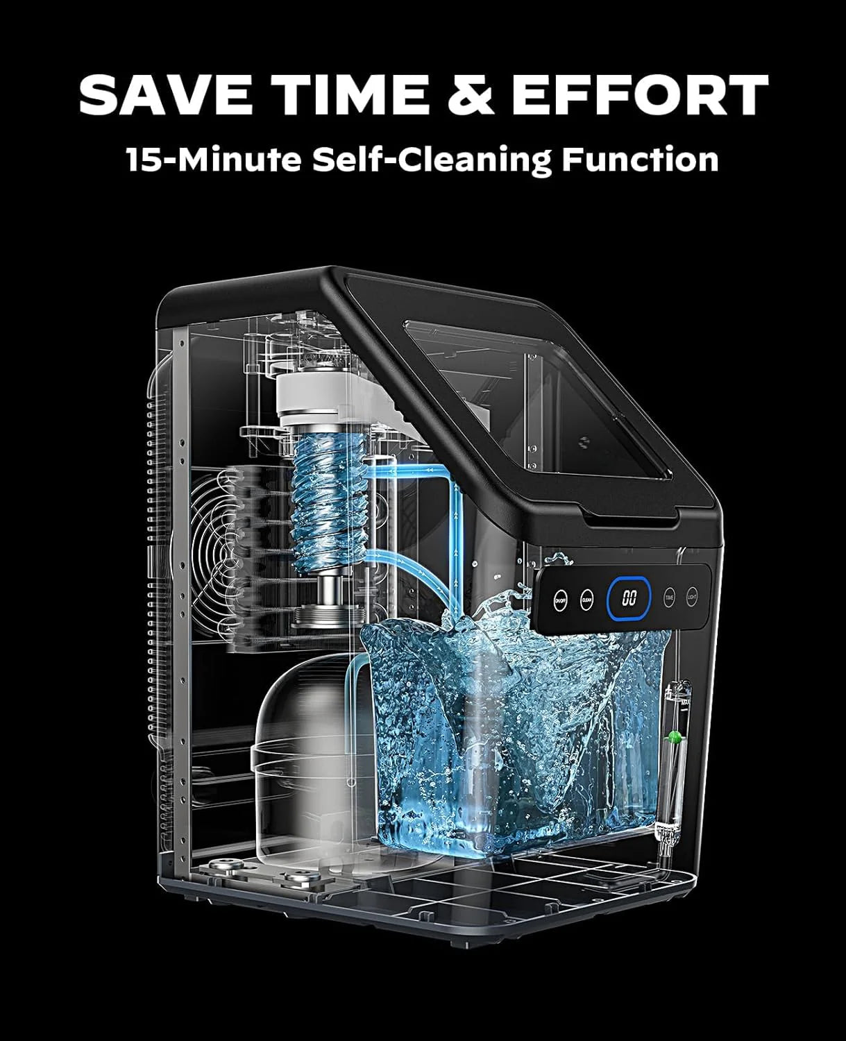Nugget Ice Maker Countertop, Silonn Chewable Pellet Ice Machine with Self-Cleanin Function, 33lbs/24H Portable Ice Makers for Home Kitchen Officce, Black