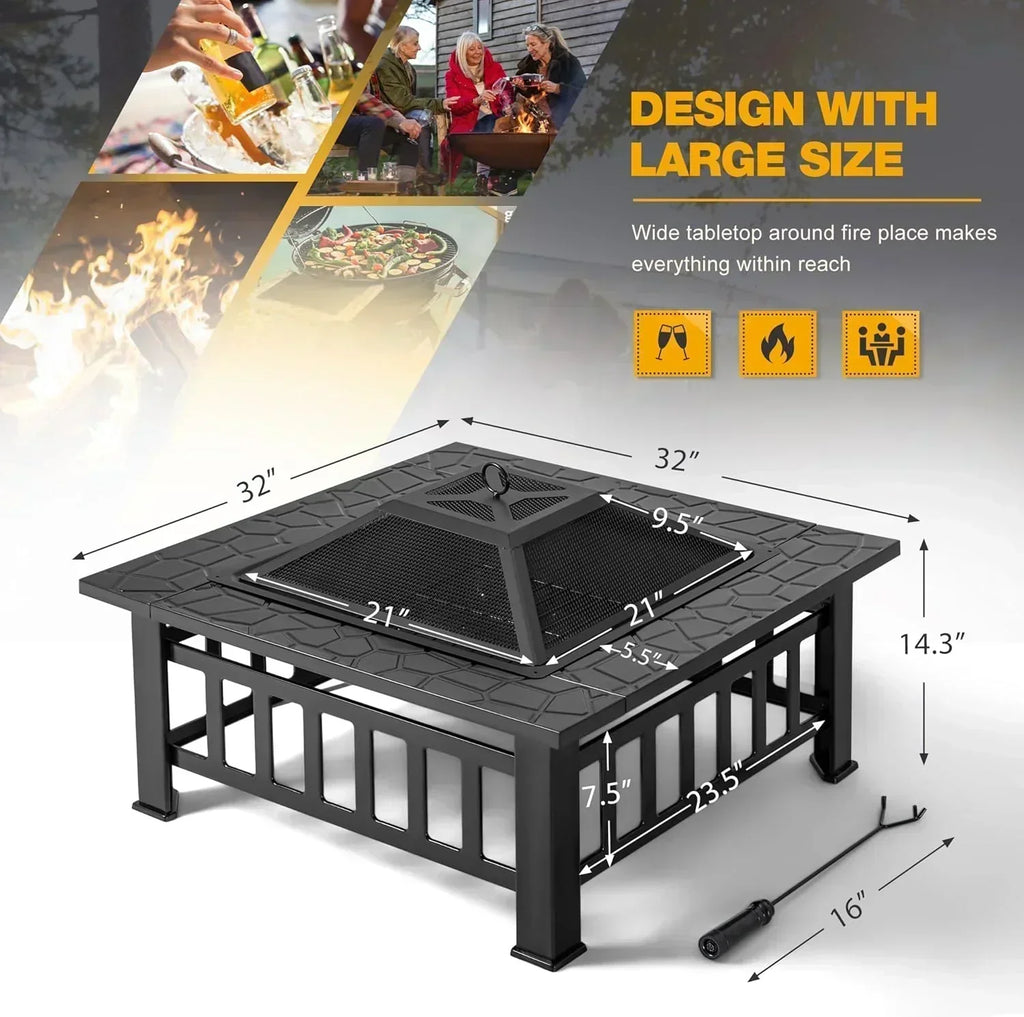 Devoko Outdoor Fire Pit 32 Inch Firepit Table Metal Outdoor Fireplaces with Waterproof Cover