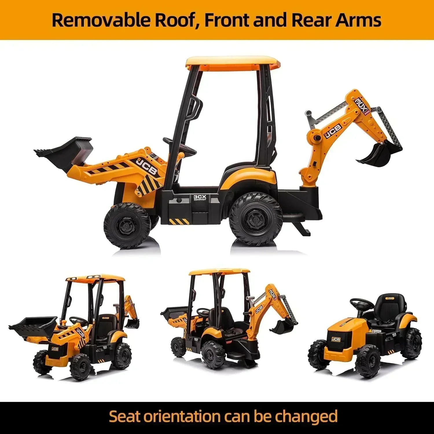 12V JCB Ride On Excavator Ride on Toys for Kids 4-8 Electric Car for Kids with Tractor