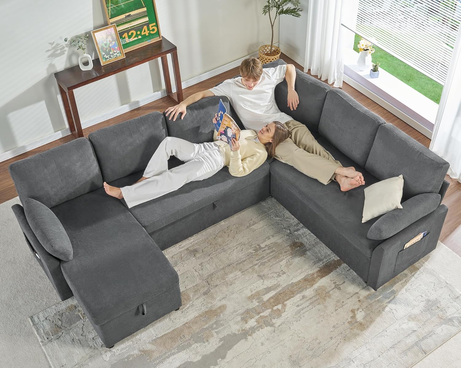 VanAcc Sofa Bed Sleeper Sofa with Storage Chaise 2 in 1 Pull Out Couch Living Room