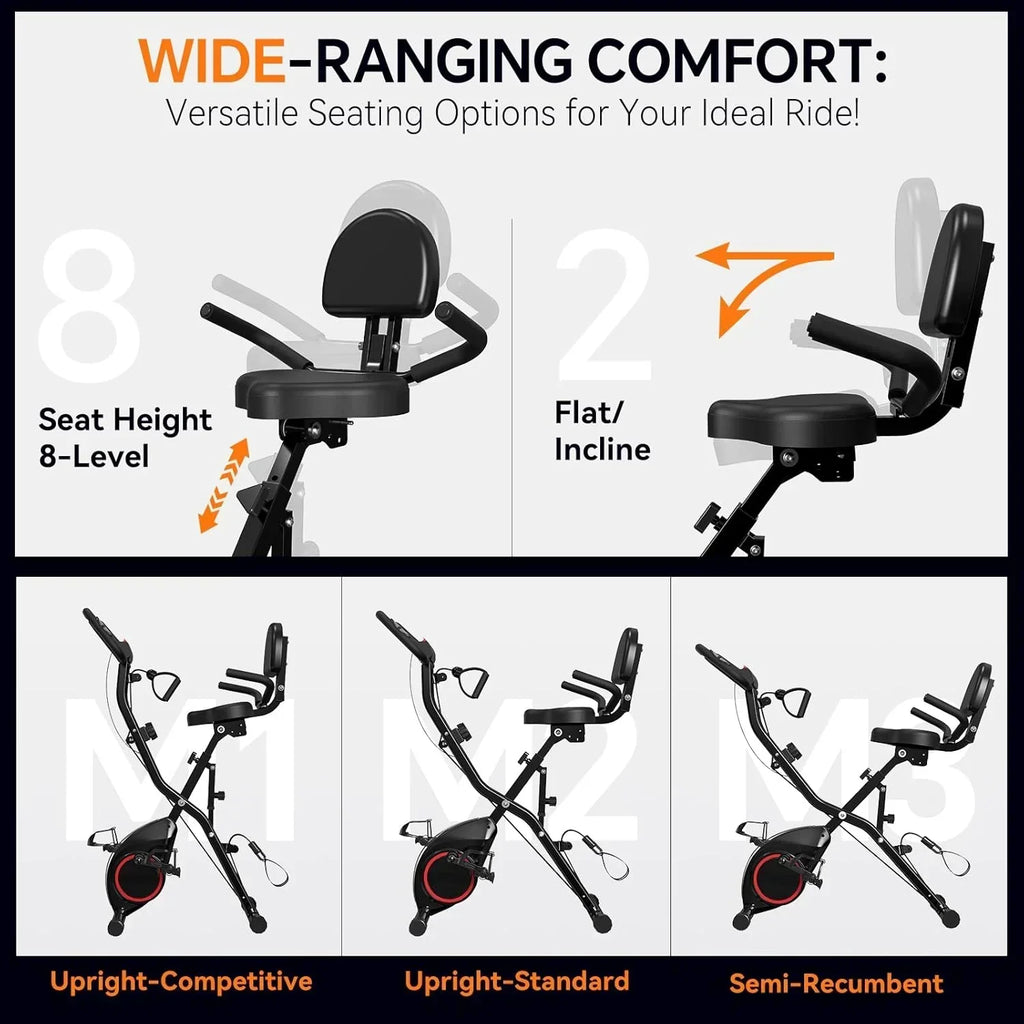 Foldable Exercise Bike Stationary Bikes  5 IN 1 Indoor Workout Cycling Bike Quiet Magnetic Resistance