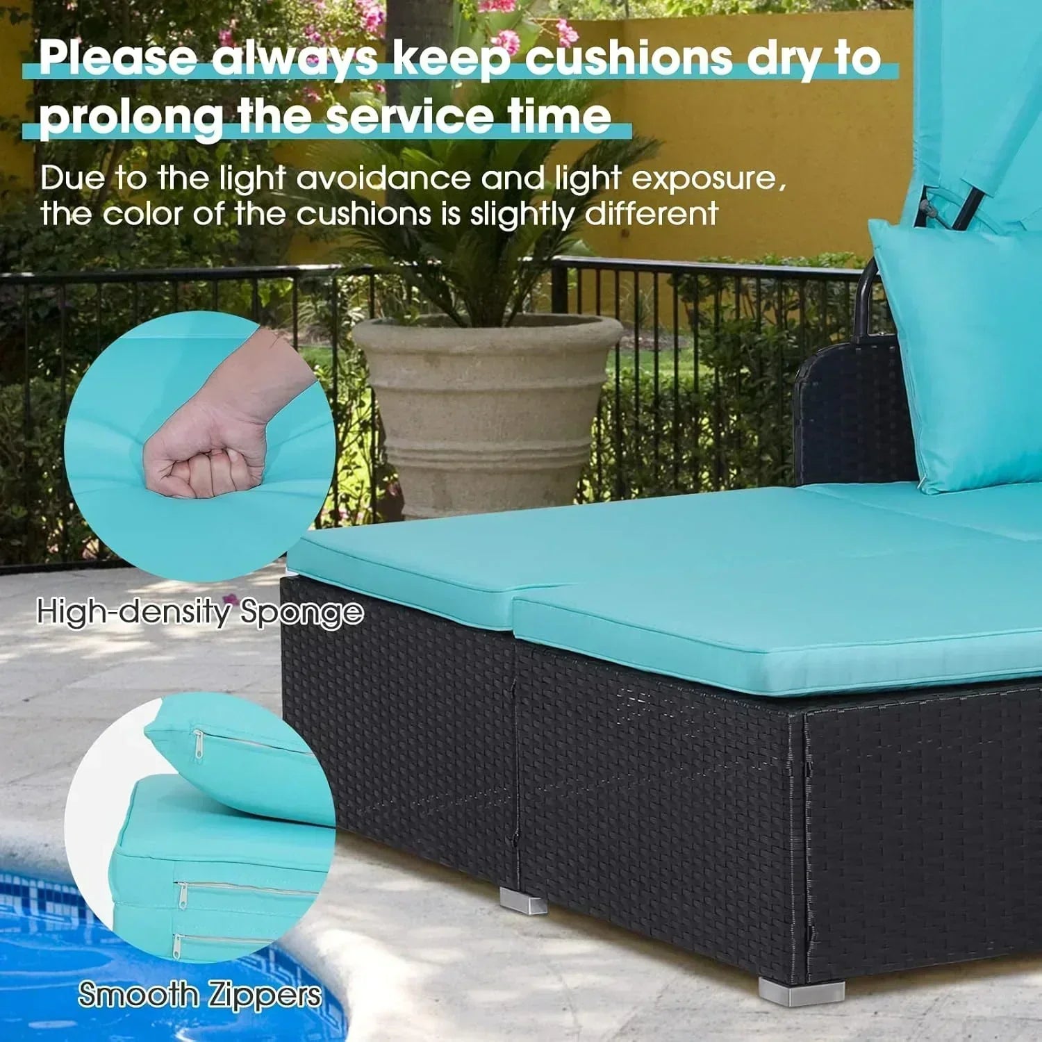 RELAX4LIFE Patio Outdoor Daybed with Canopy Wicker Sunbed Cushions 4 Pillows
