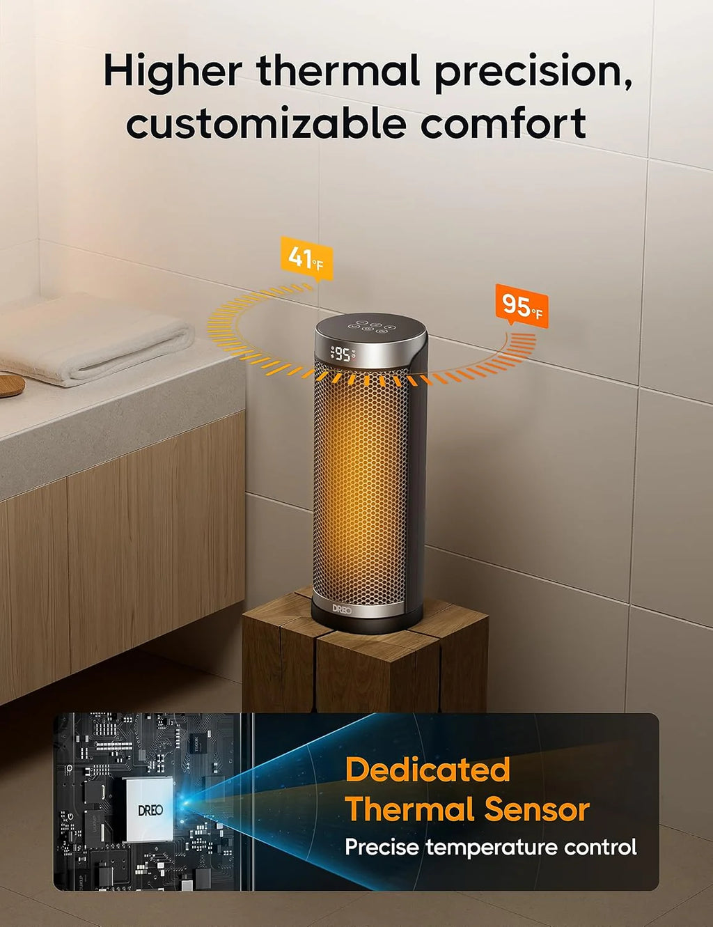 Dreo Space Heater, 1500W Electric Heaters for Indoor Use with Thermostat, 70�� Oscillation, 8 Safety Protections, 5 Modes, Remote, 12H Timer, Quiet Portable Heater for Office, Bedroom, Large Room