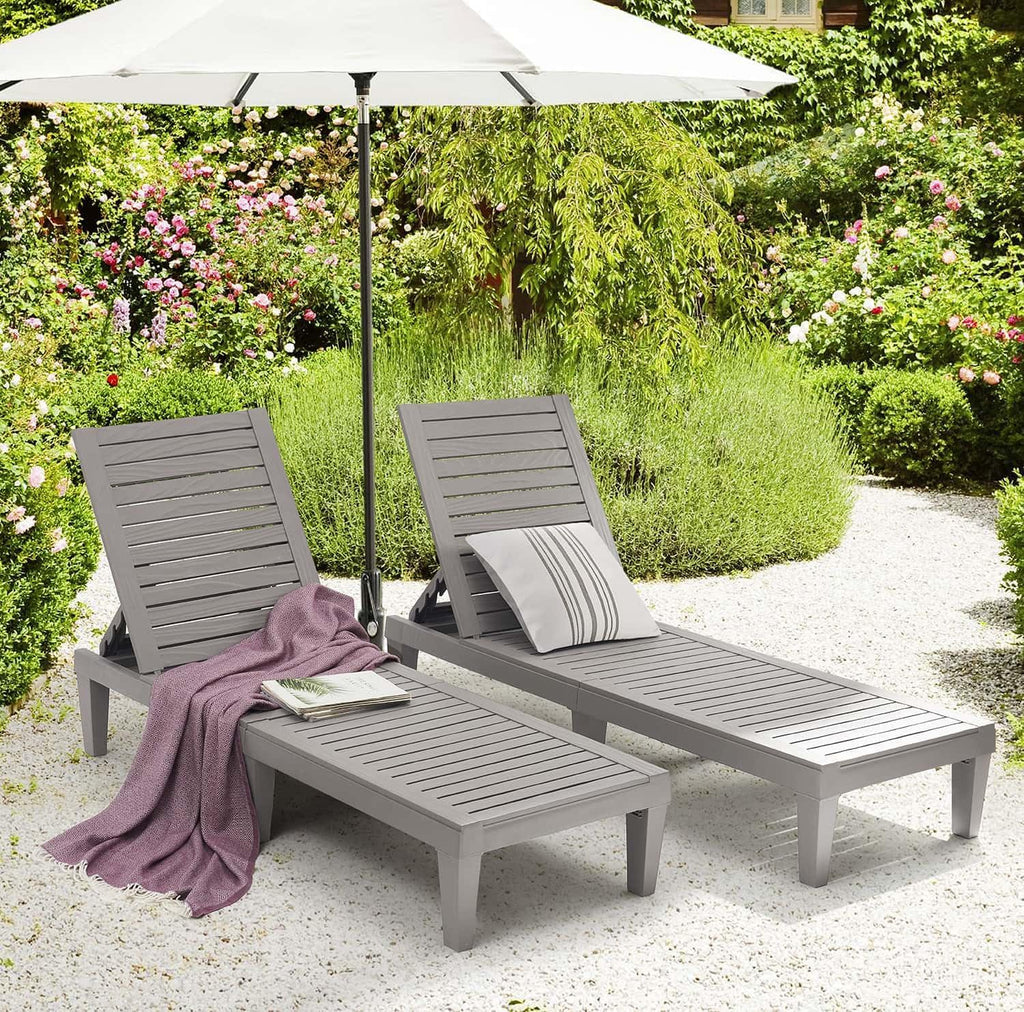 Patio Chairs - Black Chaise Lounge Chair Outdoor 5-Position Adjustable Sun Tanning Chair Waterproof Pool Lounge Chairs Set of 2 Reclining Lawn Chair, Lightweight Outdoor Lounge Chairs
