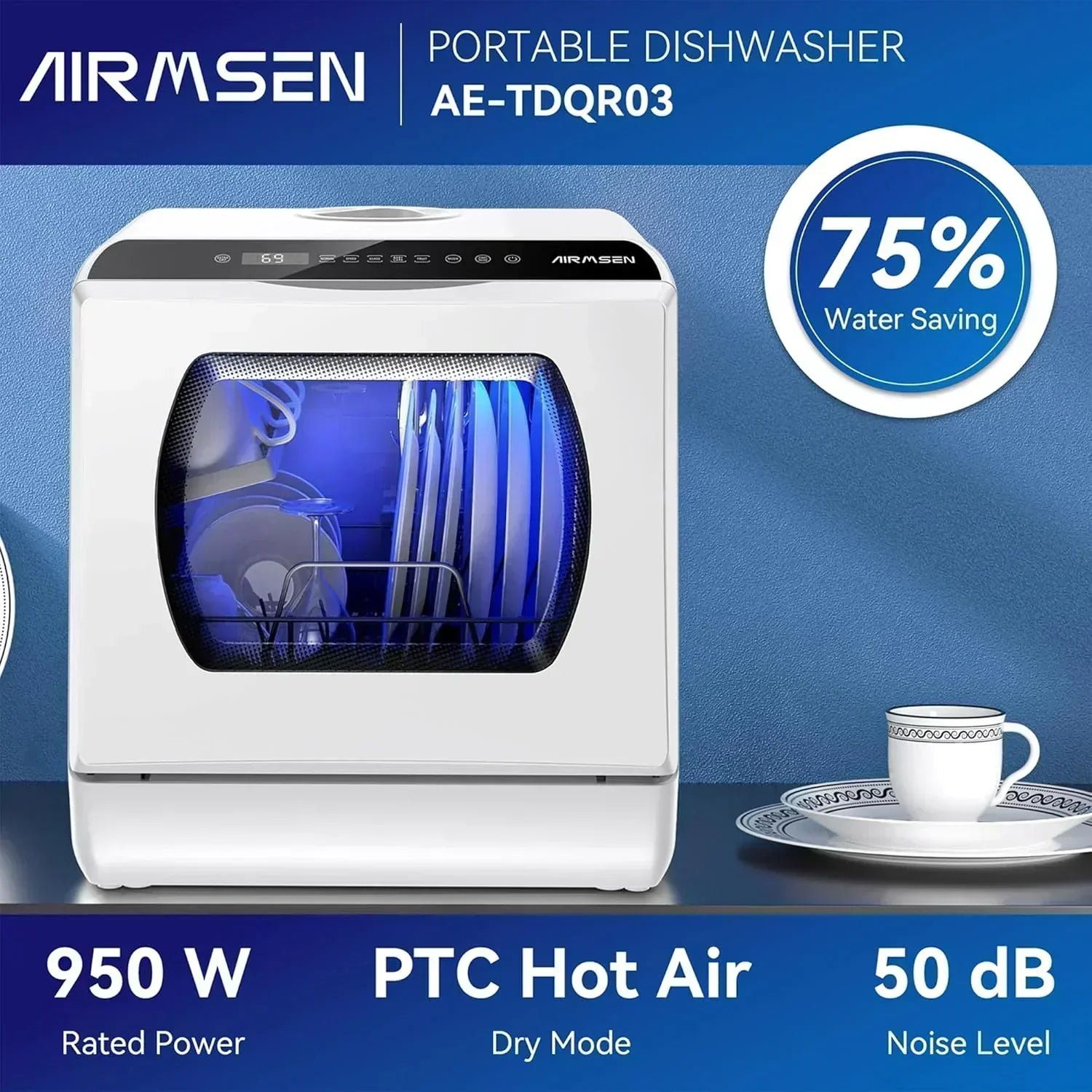 AIRMSEN portable tabletop dishwasher 5 washing programs mini dishwasher