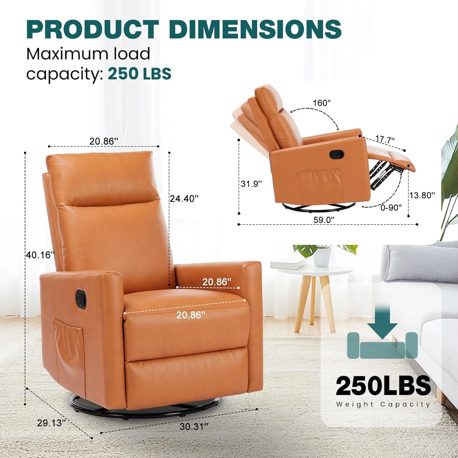 Swivel Rocking Recliner Chair with Extra Large Footrest High Back, Upholstered Glider Nursery Chair for Living Room, Bedroom & Nursery, Comfortable Deep Seat for Relaxation, Grey