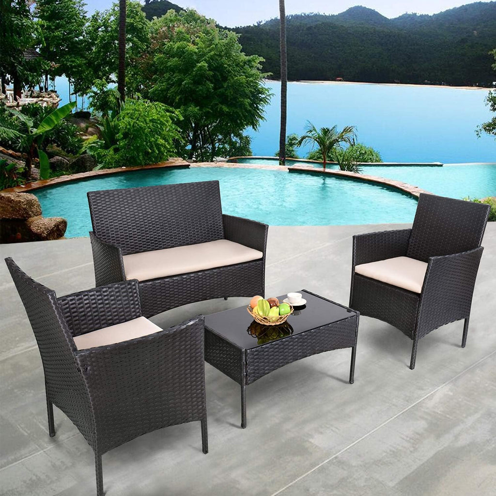 Homall 4 Pieces Outdoor Patio Furniture Sets Rattan Chair Wicker Set, Outdoor Indoor Use Backyard Porch Garden Poolside Balcony Furniture Sets (Grey)