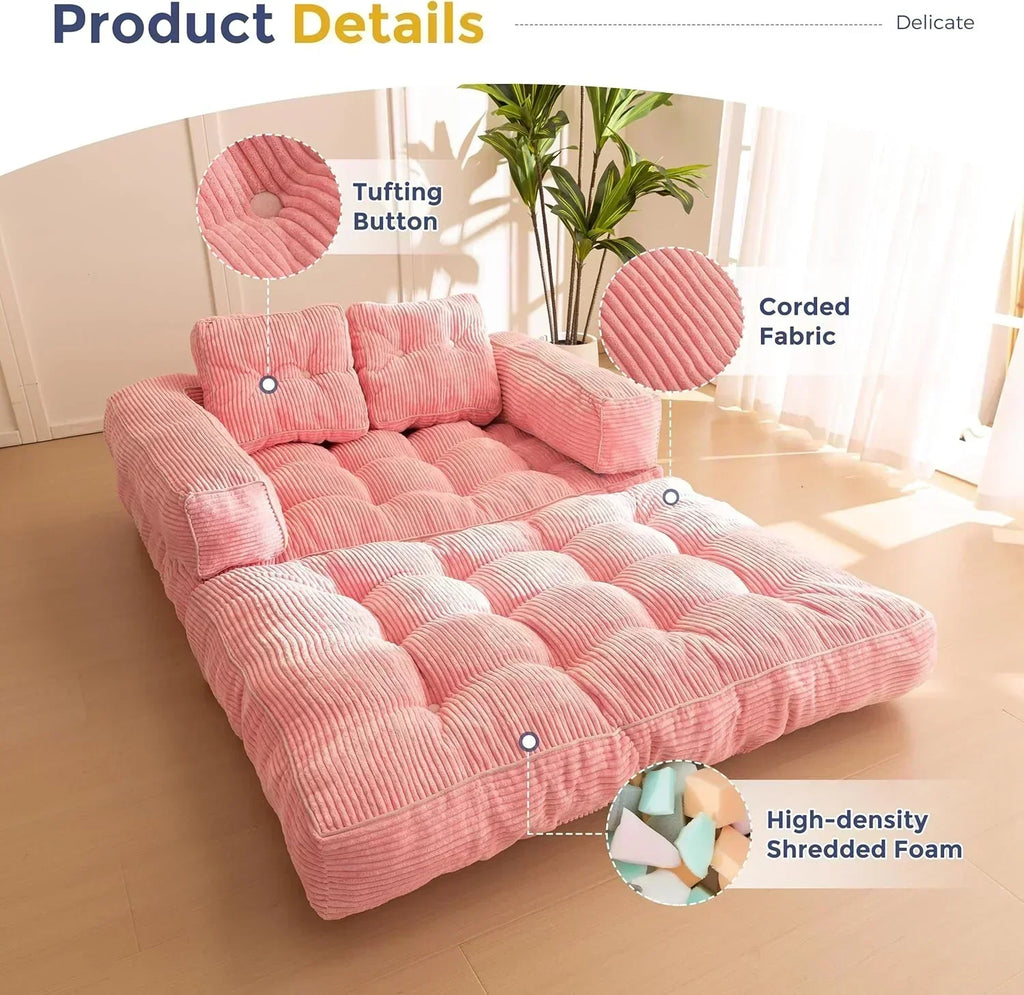 Folding Sofa Bed L-Shaped Convertible Sofa Bed with Armrests and Pillows